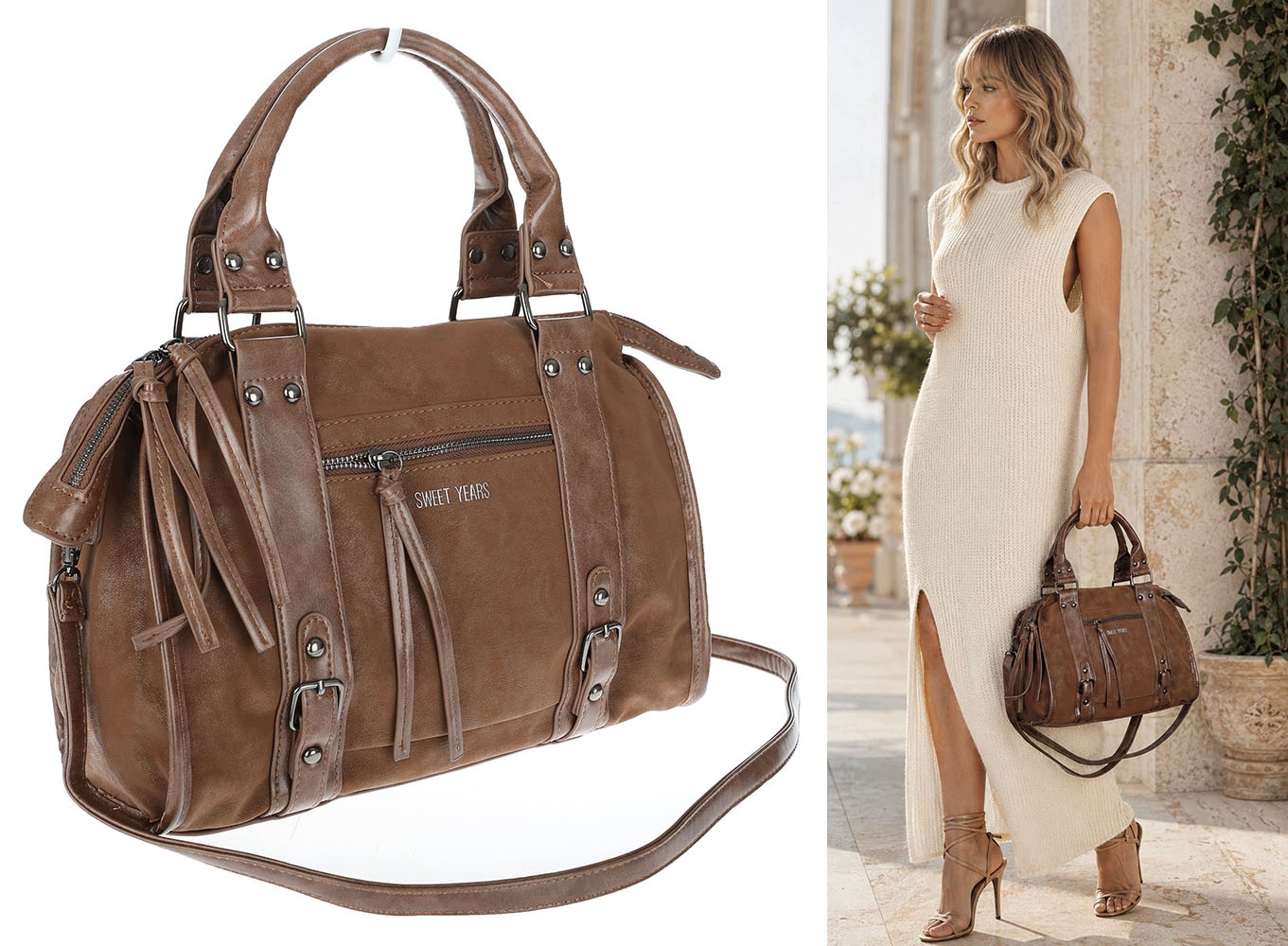 Dámská shopper kabelka kufřík módní taška do školy WS518 Hnědá