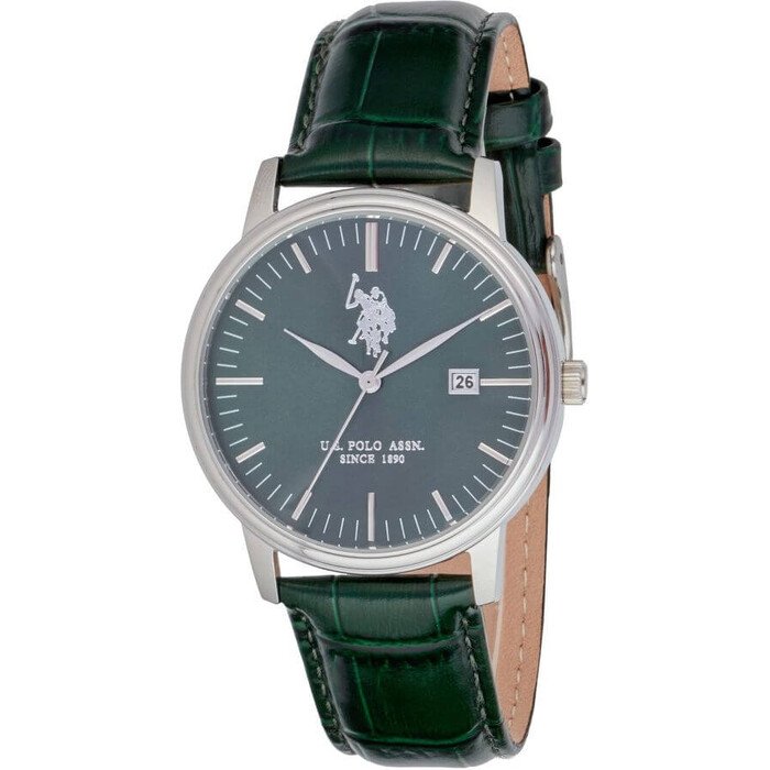 Pánské hodinky U.s. Polo Assn. Miles USP7336GR Quartz Pásek kůže Zelená