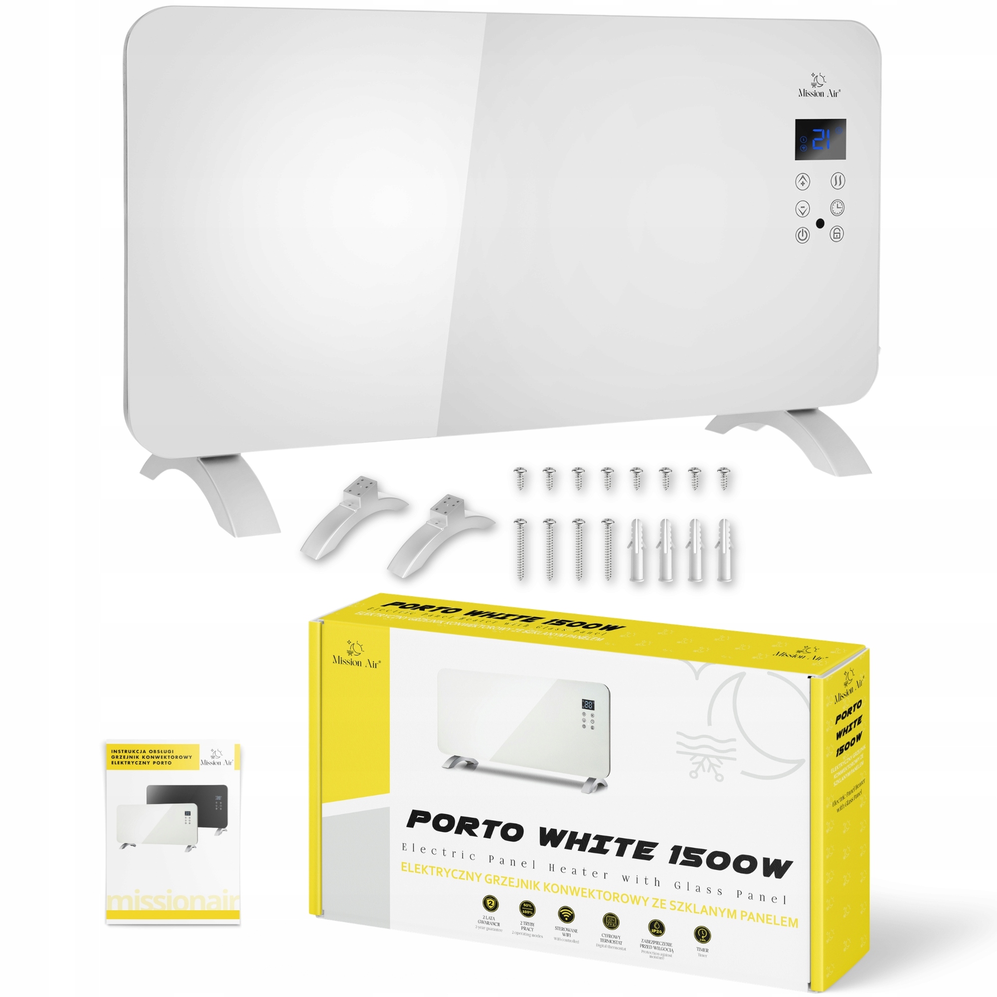 Elektrický Konvektorový Ohřívač Skleněný Panel energeticky úsporný 1500W WiFi