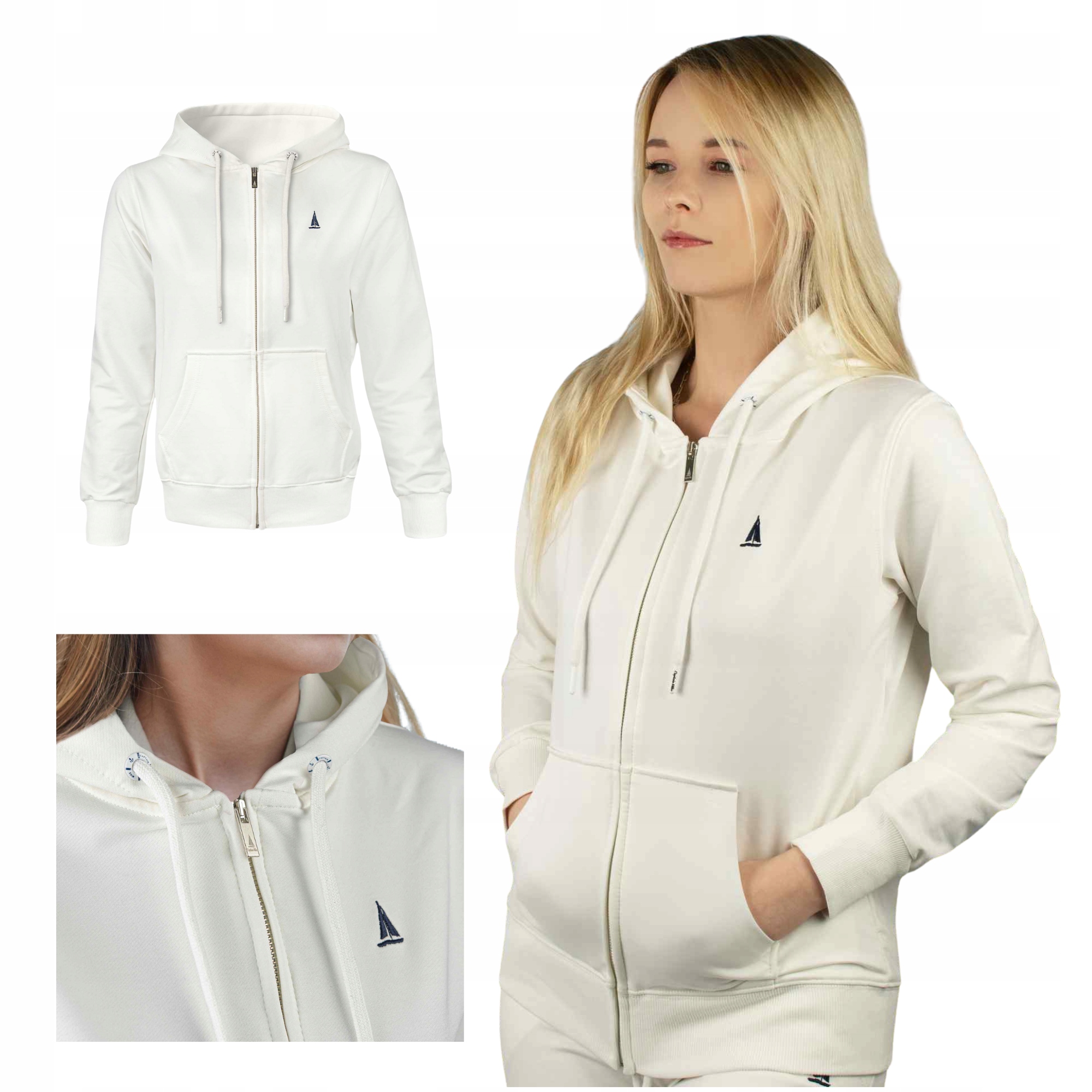 Mikina s kapucí, bílá, rozepínací Captain Mike, velikost S