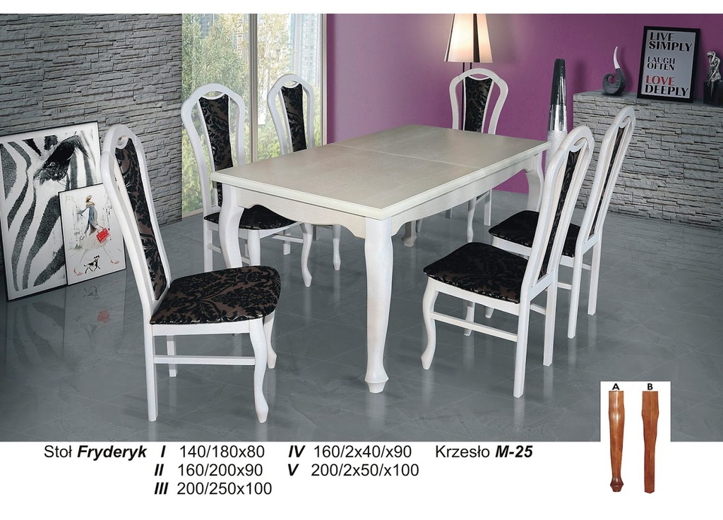 Stół glamour zdobiony biały połysk nogi ludwik Głębokość mebla 200 cm