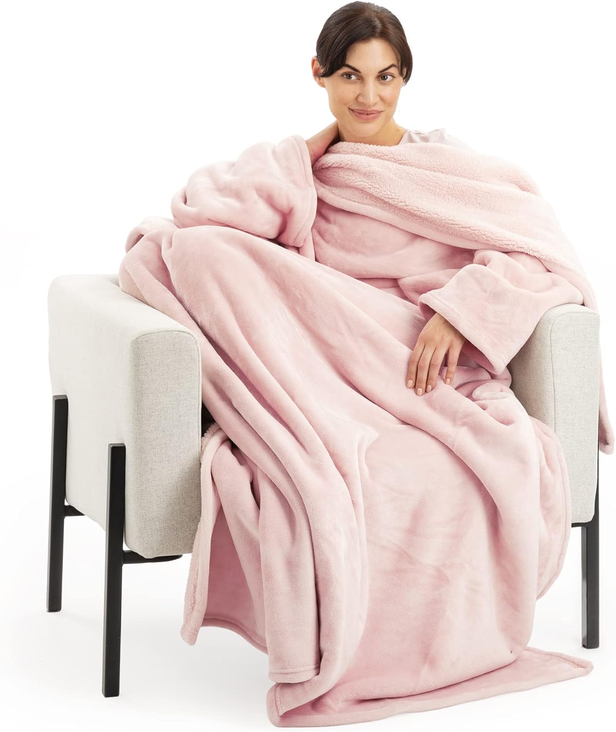 Homelevel Deka s rukávy 200 x 150 cm Polyester světle růžová