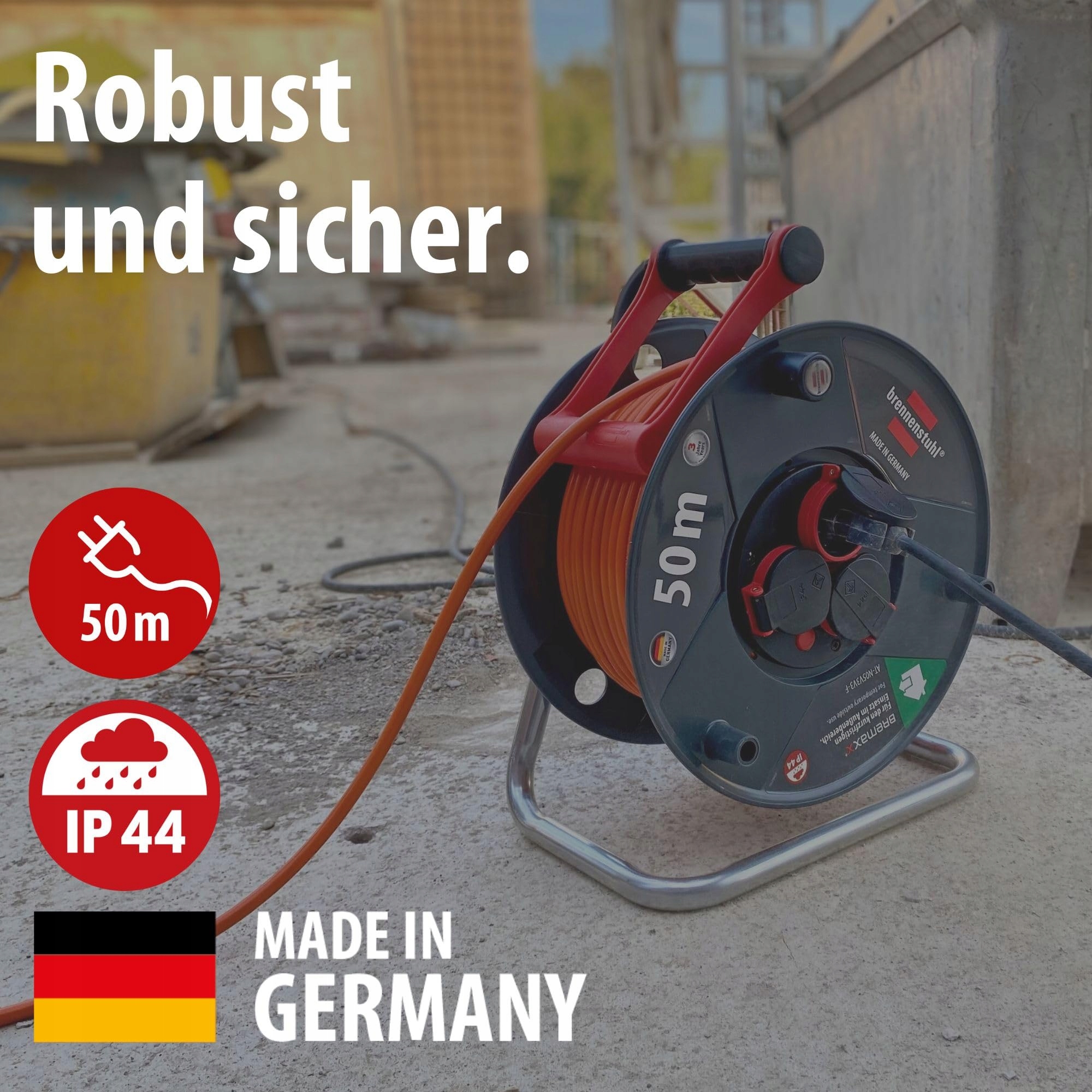 BRENNENSTUHL Garant V2 Kabeltrommel 50m Zewnętrzna IP44 Niemiecka — miniatura 3