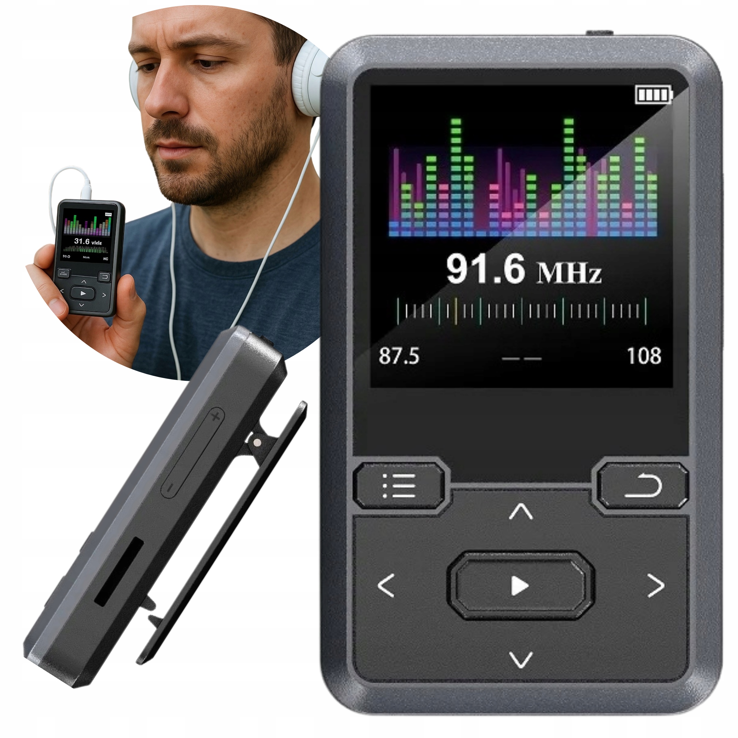 MP3 Přehrávač Bluetooth Radio Fm Přenosná Sluchátka 64GB Diktafon MB57