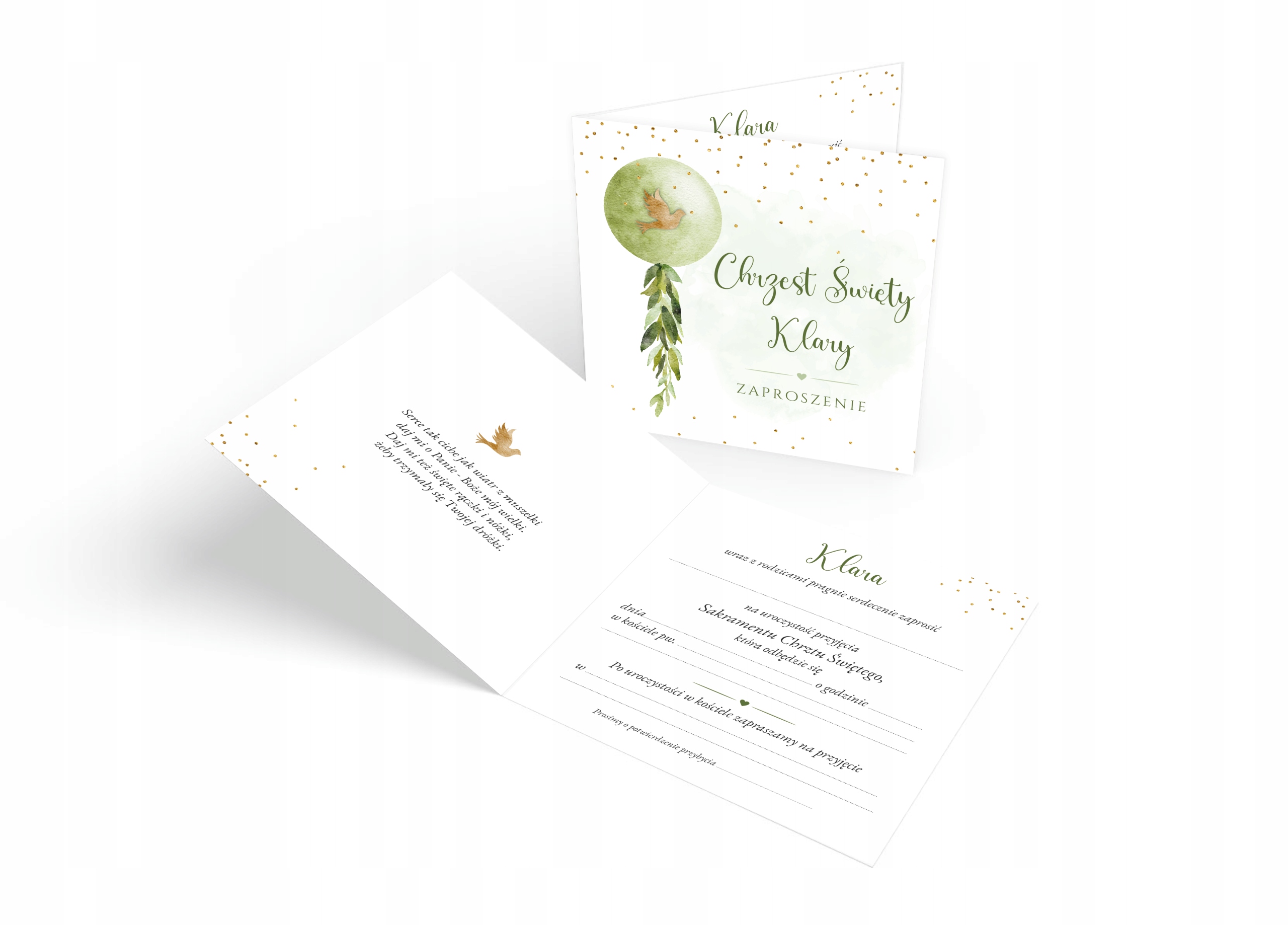 ZAPROSZENIA NA CHRZEST + IMIĘ + KOPERTA DELIKATNE ZIELONY BALONIK Kolor dominujący wielokolorowy