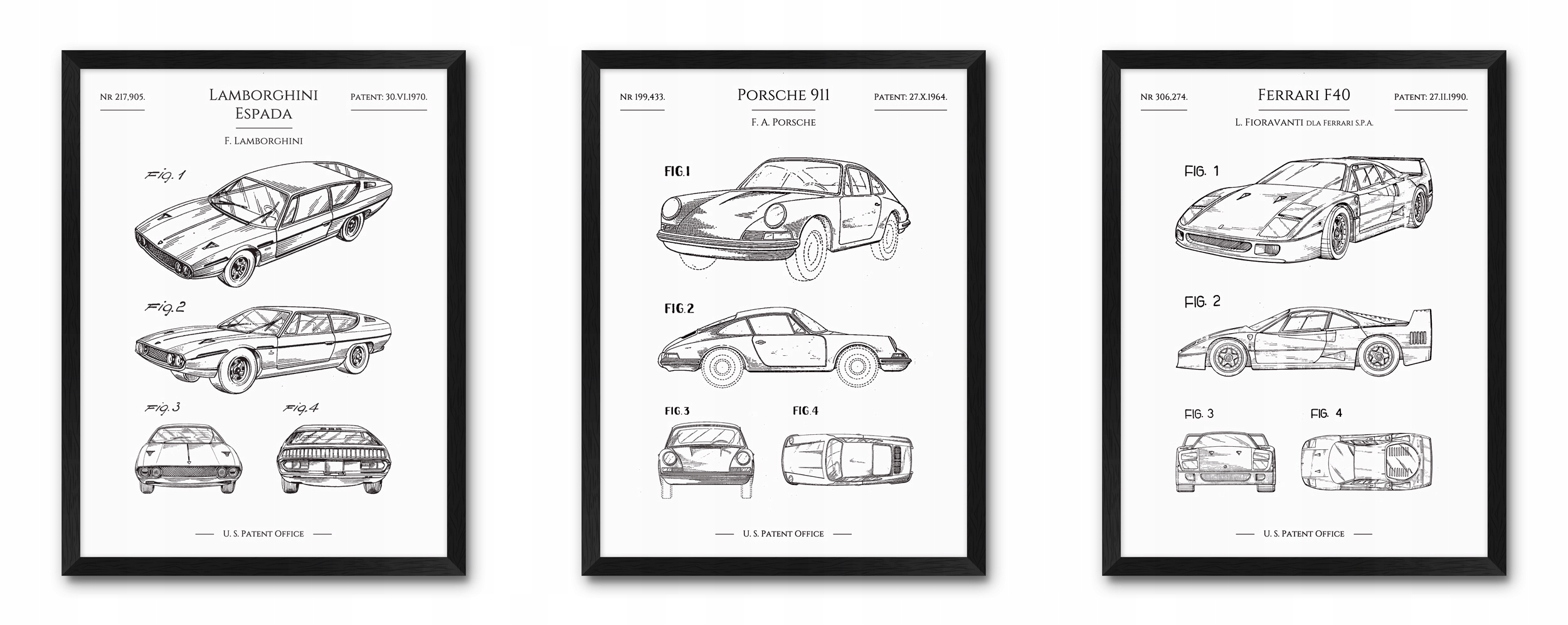 

Plakaty do garażu 3x Samochód Porsche Ferrari ramy