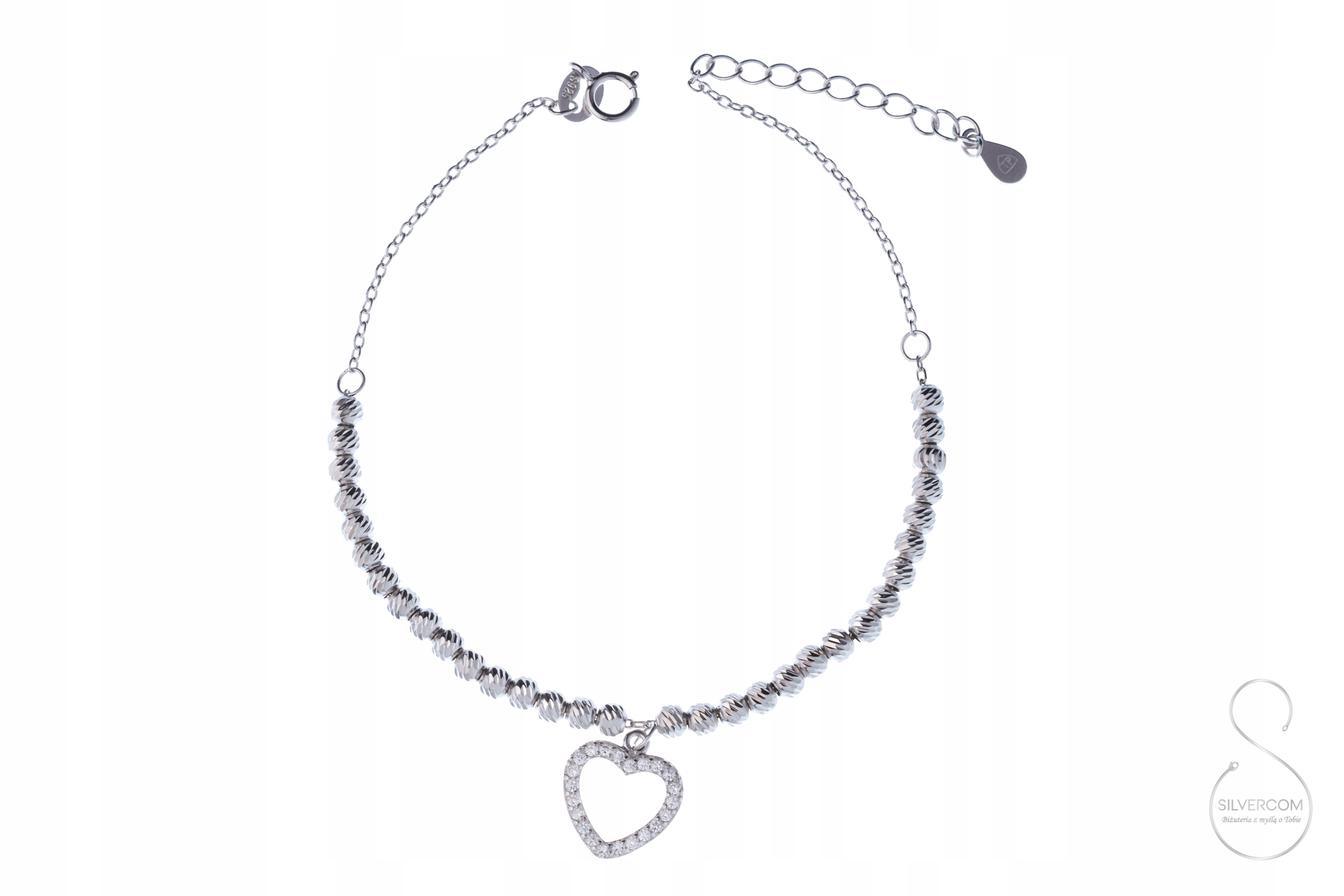 Stříbrný Náramek Ag925 Kuličky Srdíčko Zirkony Jako Dárek Pro Ženy
