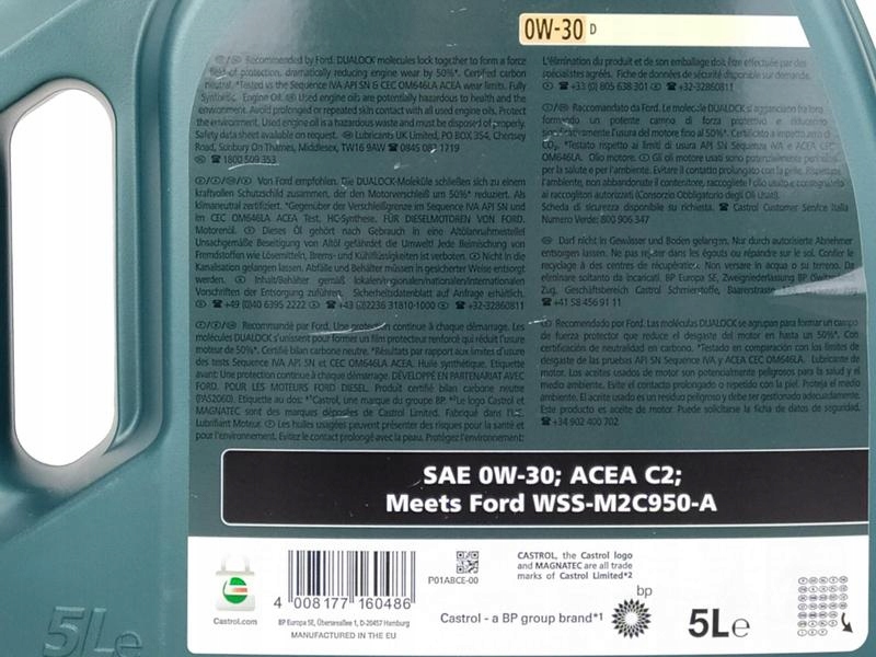 CASTROL PROFESSIONAL MAGNATEC 0W30 D A5 6L Klasa lepkości SAE 0W-30