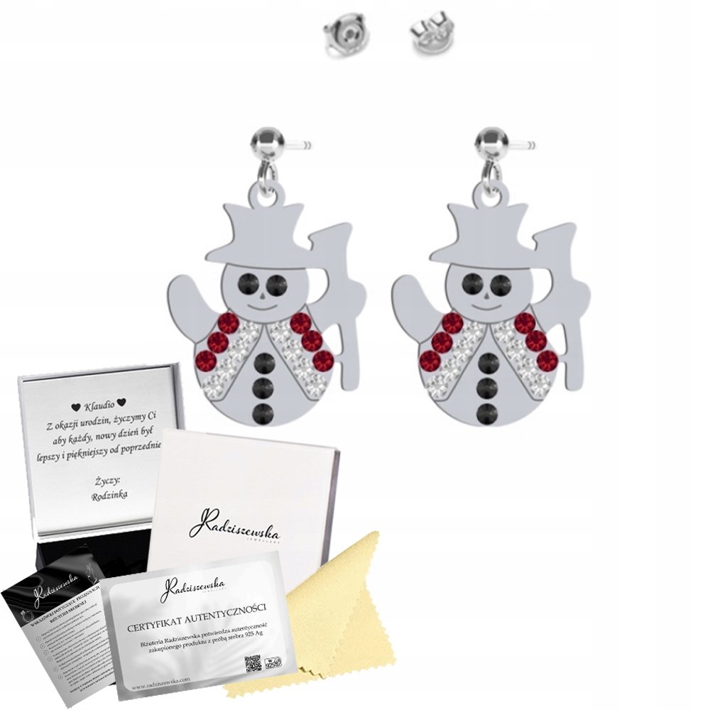 Stříbrné Náušnice se sněhulákem Dárek Vánoce 925 Přání Bonus