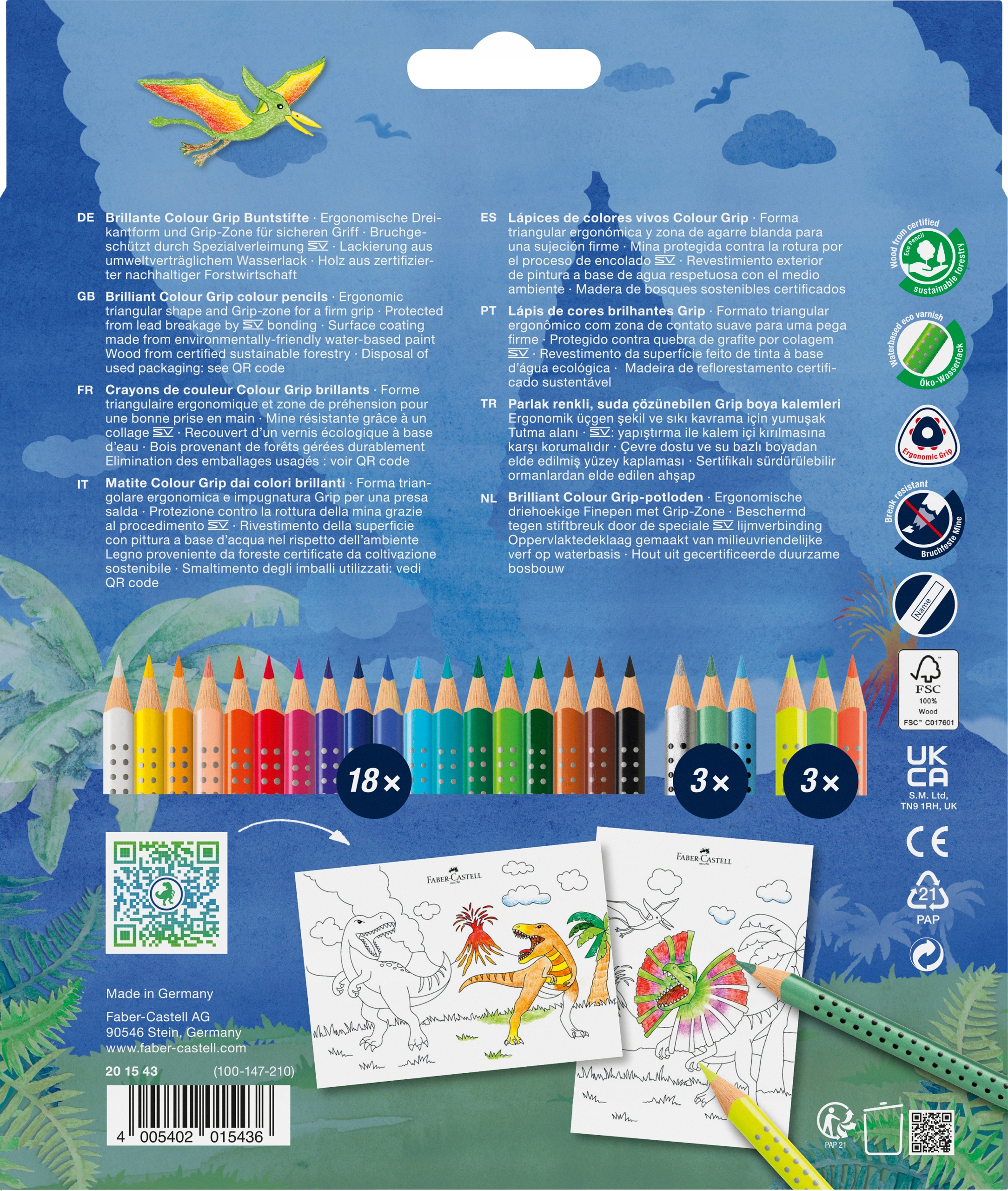 FABER-CASTELL Kredki trójkątne szkolne Grip 18+6 /24 kol naklejki Dinozaury Kod producenta 201546