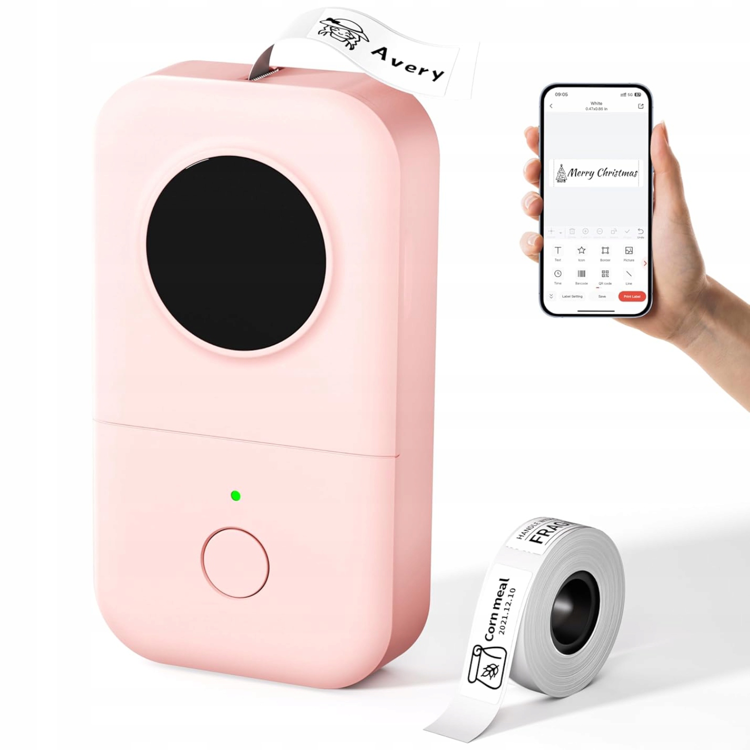 Mini drukarka etykiet Phomemo D30 różowa naklejki samoprzylepne Kod Ean Bt