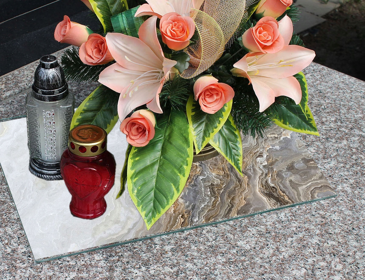 Podstawka pod ZNICZE Szyba HARTOWANA na Cmentarz wzór MARMUR 52x30cm Motyw inny