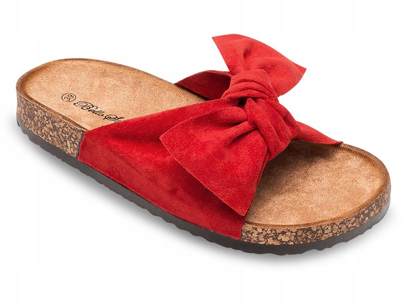 

Śliczne czerwone klapki z Kokardą na korku 36