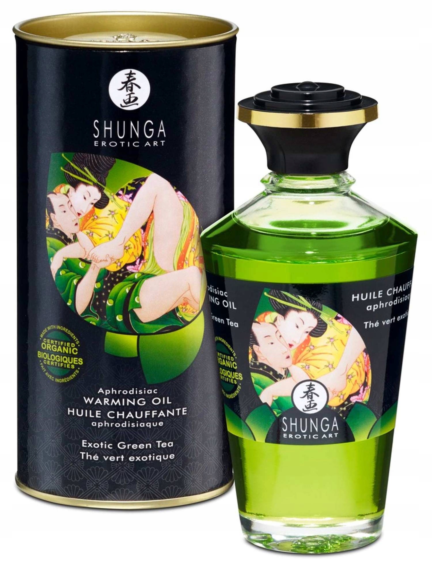 Smyslný jedlý hřejivý masážní olej Zelený Čaj 100 ml
