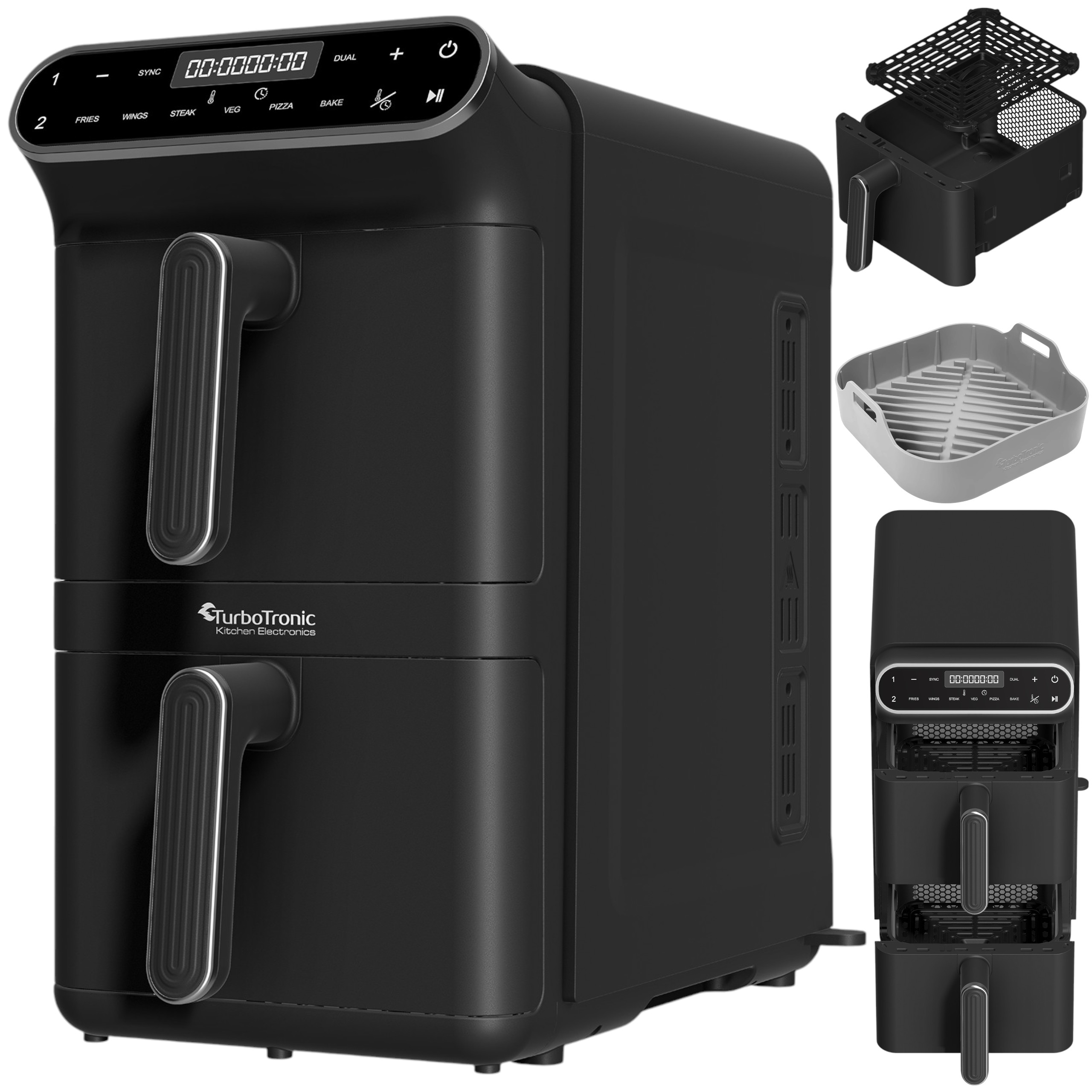 Pionowa Frytkownica Beztłuszczowa Air Fryer XXL 11L 2460W 2 Kosze Smażenia,