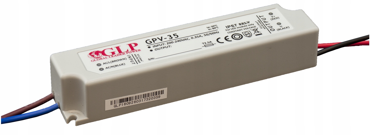 SOLIDNY WODOSZCZELNY zasilacz 12V 36W 3A do taśm LED IP67 GPV-35-12E GLP