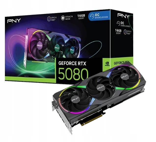 Pny Grafická karta GeForce Rtx 5080 Oc Argb 3F 16GB 256-bit 960GB/s
