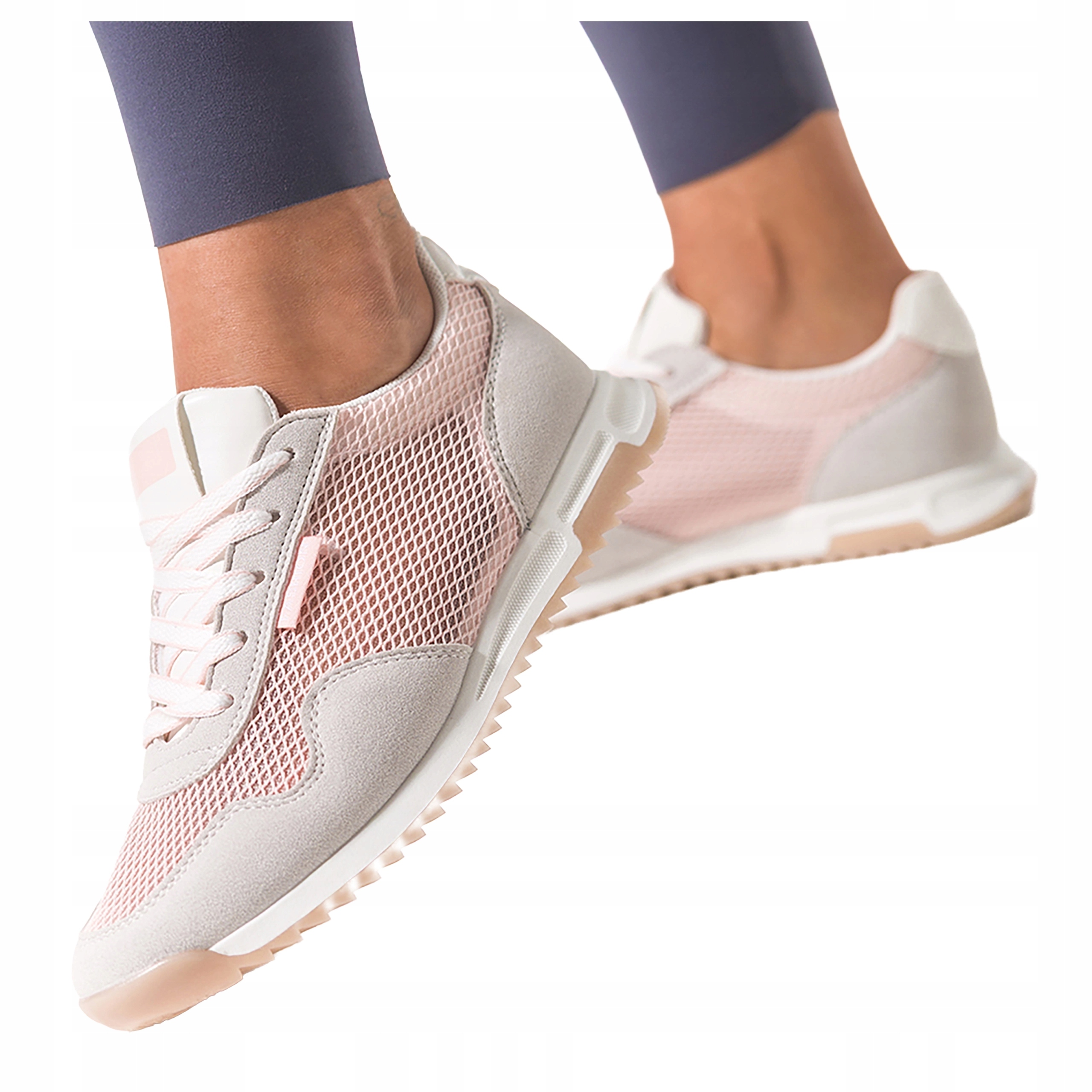 Różowe Sneakersy Damskie Sznurowane Sportowe Płaskie Modne Z Siateczką r 38