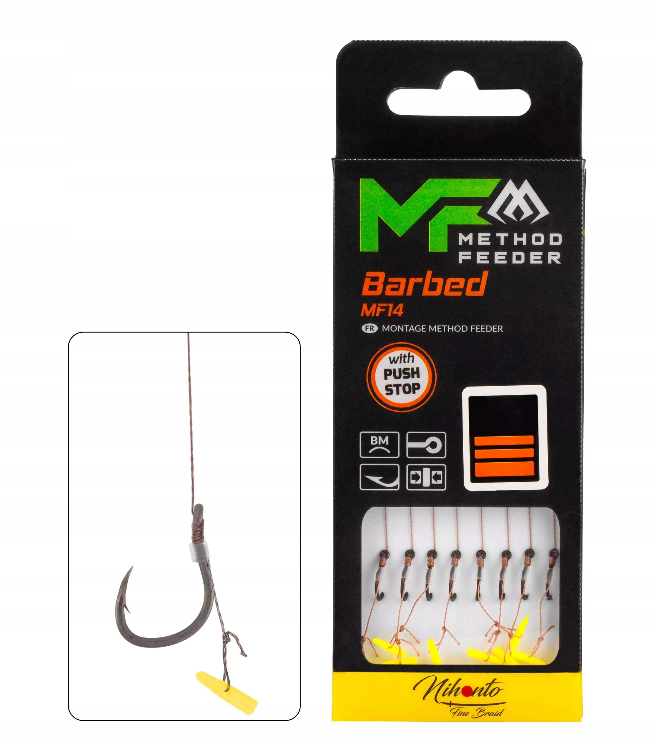 Przypony Mikado MF14 Push Stop Hak nr 12 Plecionka 0.12mm/10cm op. 8 szt.