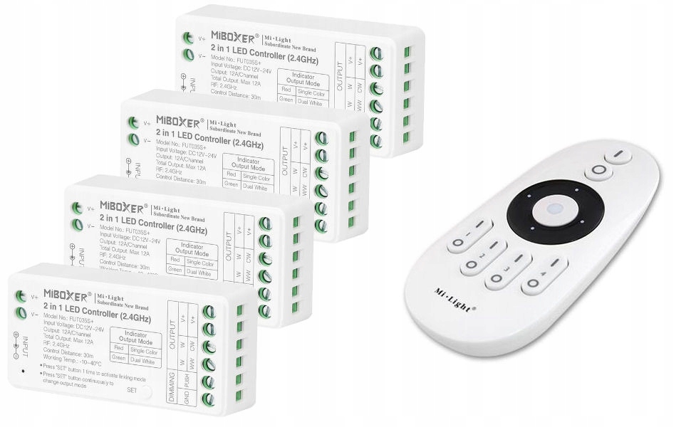4 x Led zónový regulátor Mono Dálkový Ovladač Milight 576W