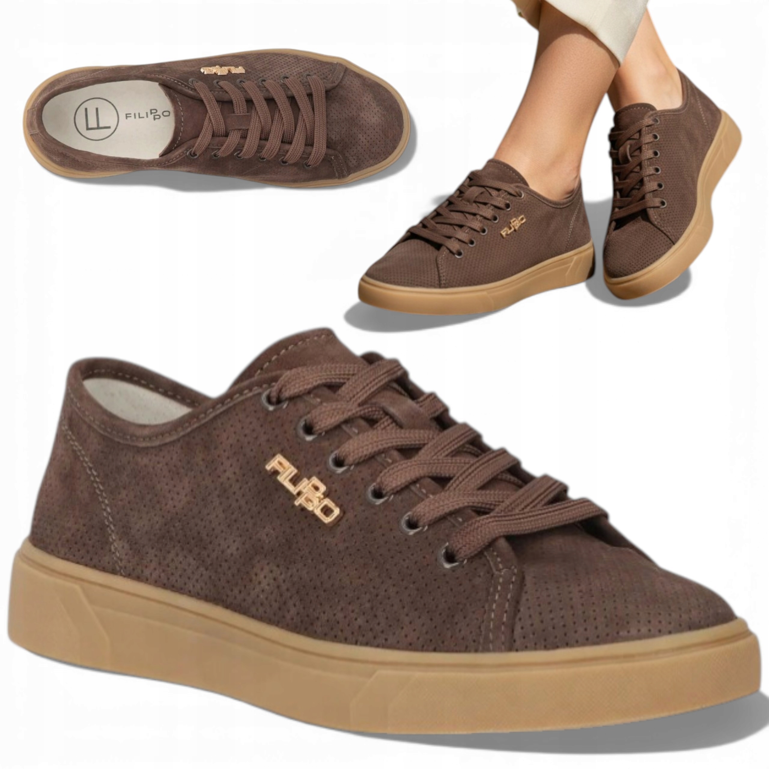 40 Filippo Sportovní obuv Přírodní Kůže Šněrovací Semišové boty Ploché