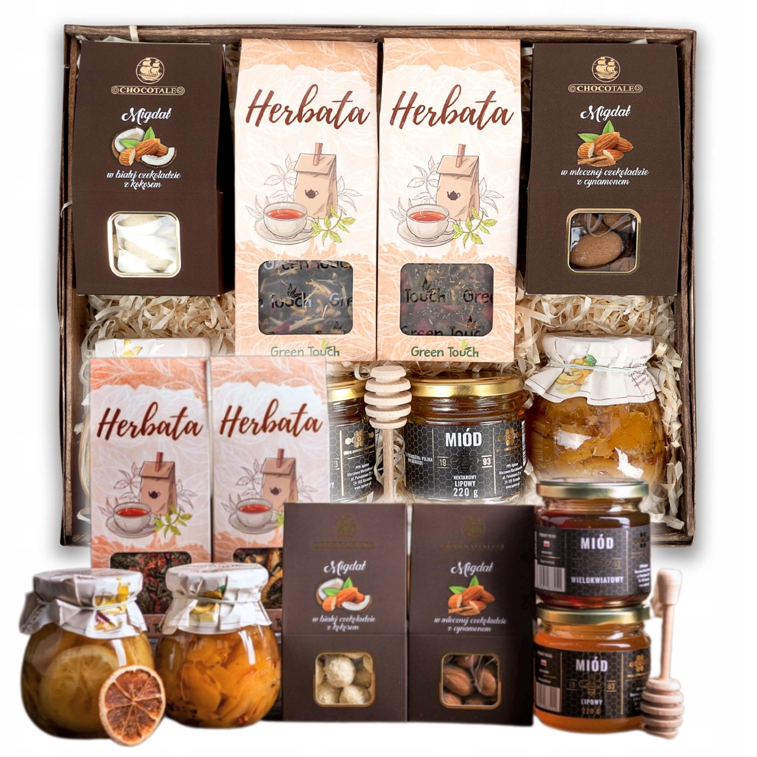 Kosz Prezentowy Duży Zestaw Herbat Słodycze Miody Owoce Urodziny Rocznica