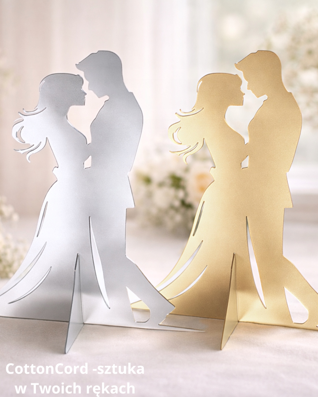 Svatební dekorace Mladý pár 35 cm Zrcadlo Zlato Stříbro Premium