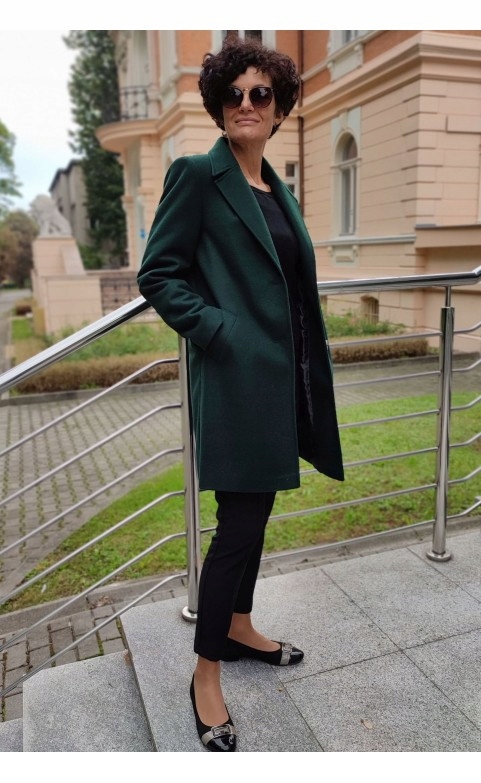 PROSTY ELEGANCKI PŁASZCZ Z WEŁNĄ ZIELONY r. 48 Rozmiar 48