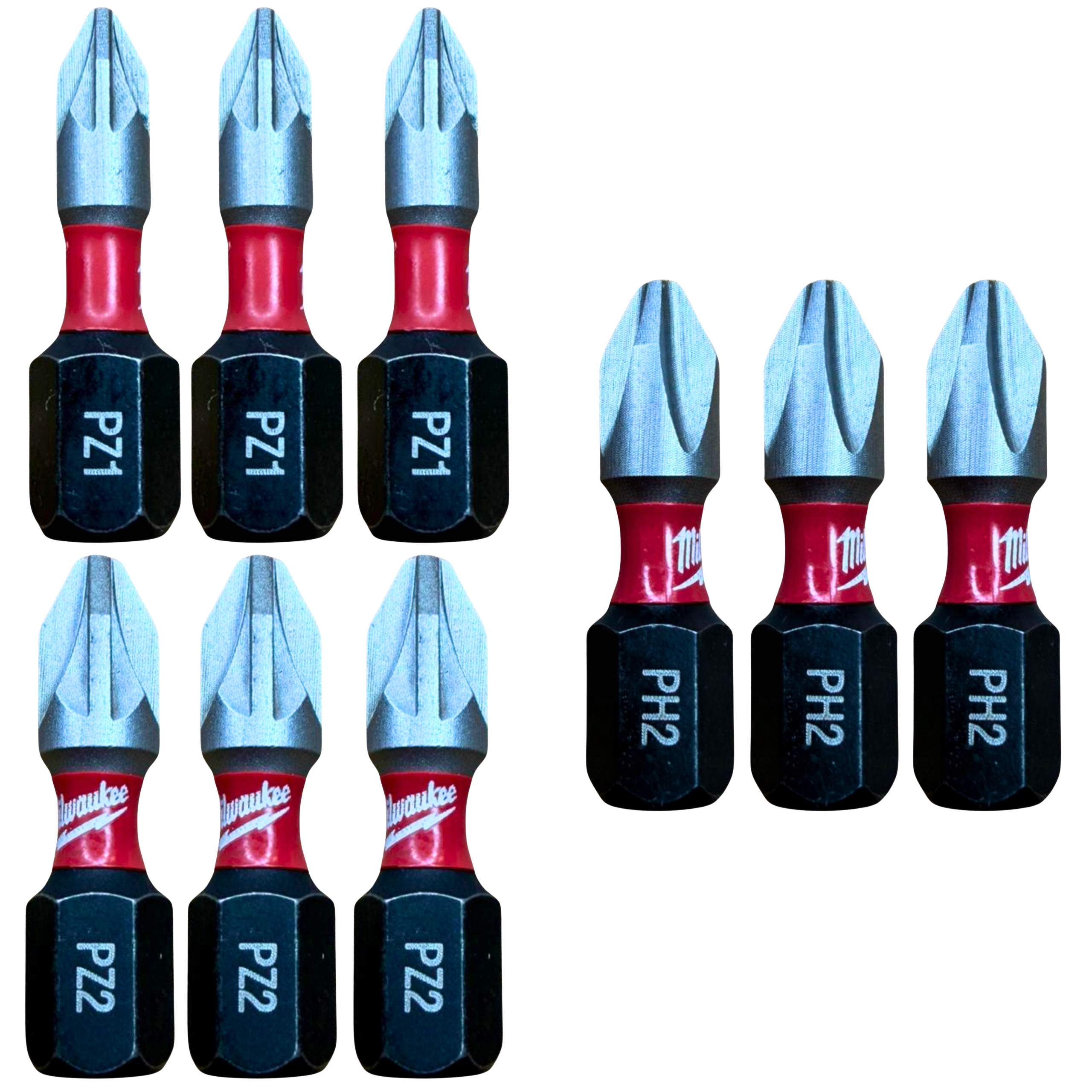 Zestaw bitów udarowych PZ1 PZ2 PH2 x 25mm 9 szt. Milwaukee Philips Pozidriv