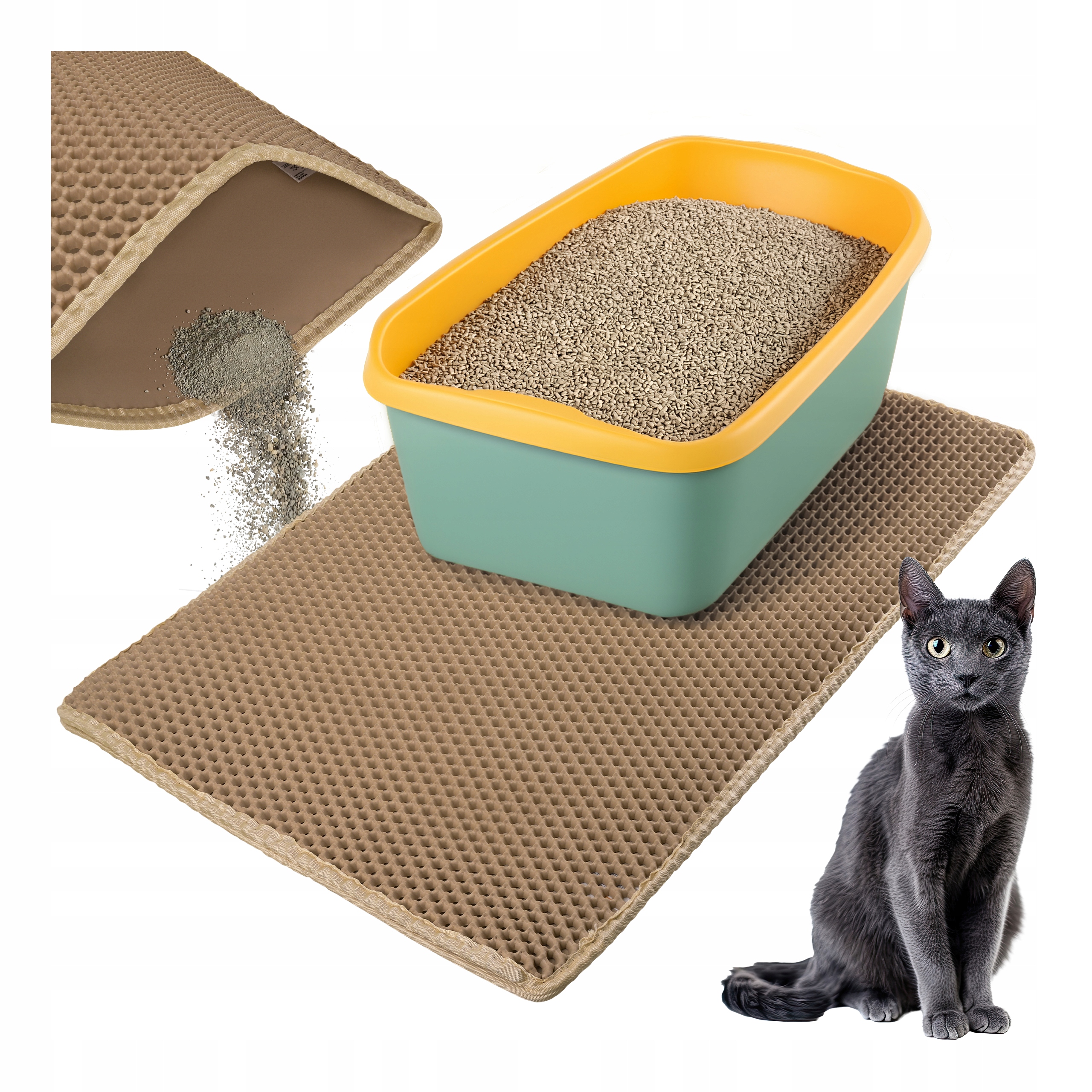 Mata pod Kuwetę Wycieraczka dla Kota na Żwirek Dwuwarstwowa 75x55 cm Beżowa