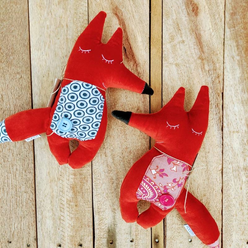 Liška velurová, dětský mazlíček handmade