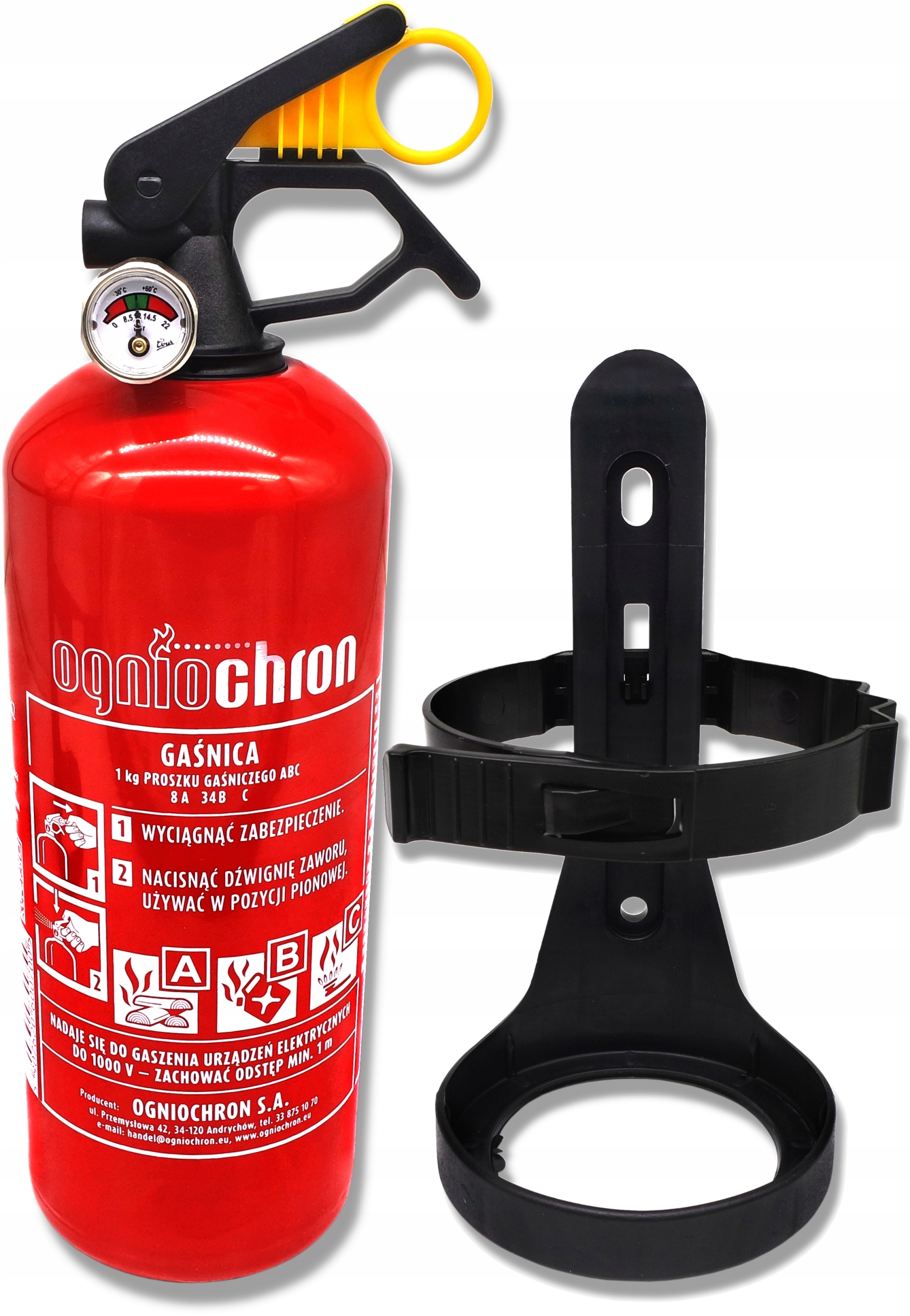 GAŚNICA SAMOCHODOWA 1KG + UCHWYT MANOMETR GP1x ABC prod. 2025