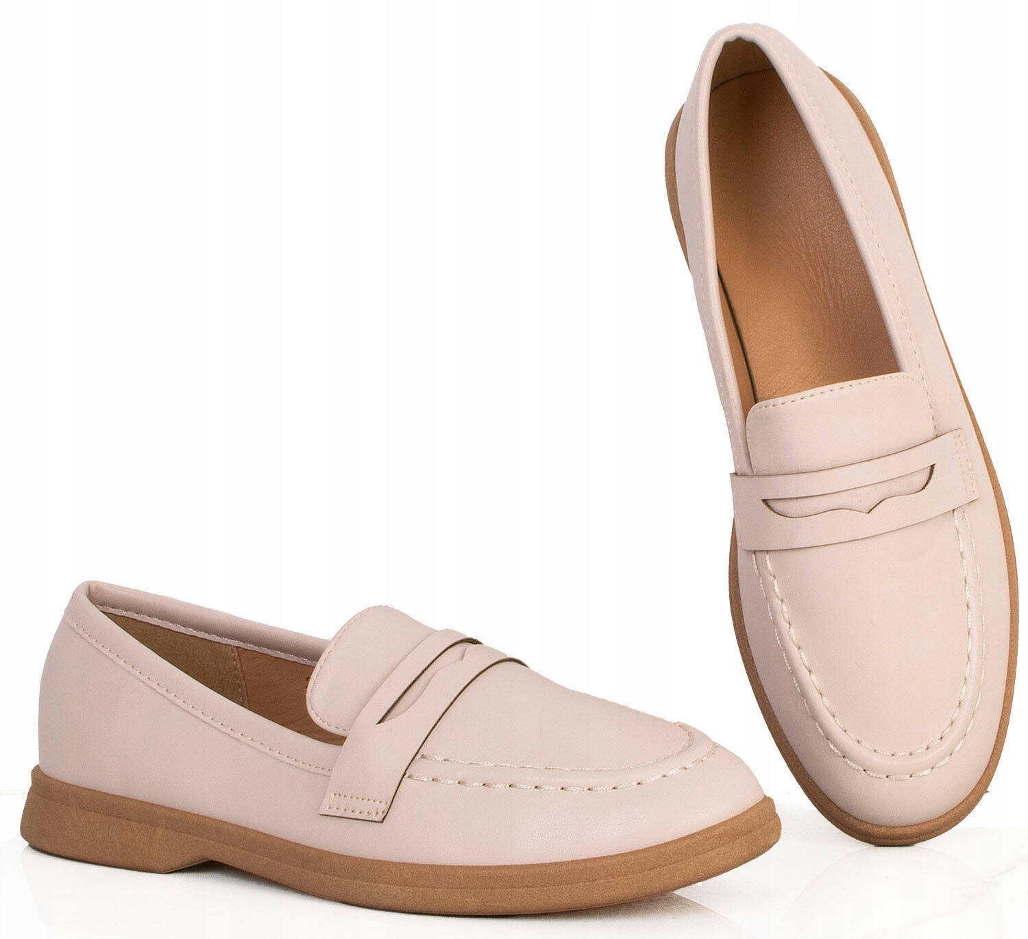 8009 BEŻOWE MOKASYNY PÓŁBUTY DAMSKIE PŁASKIE 37