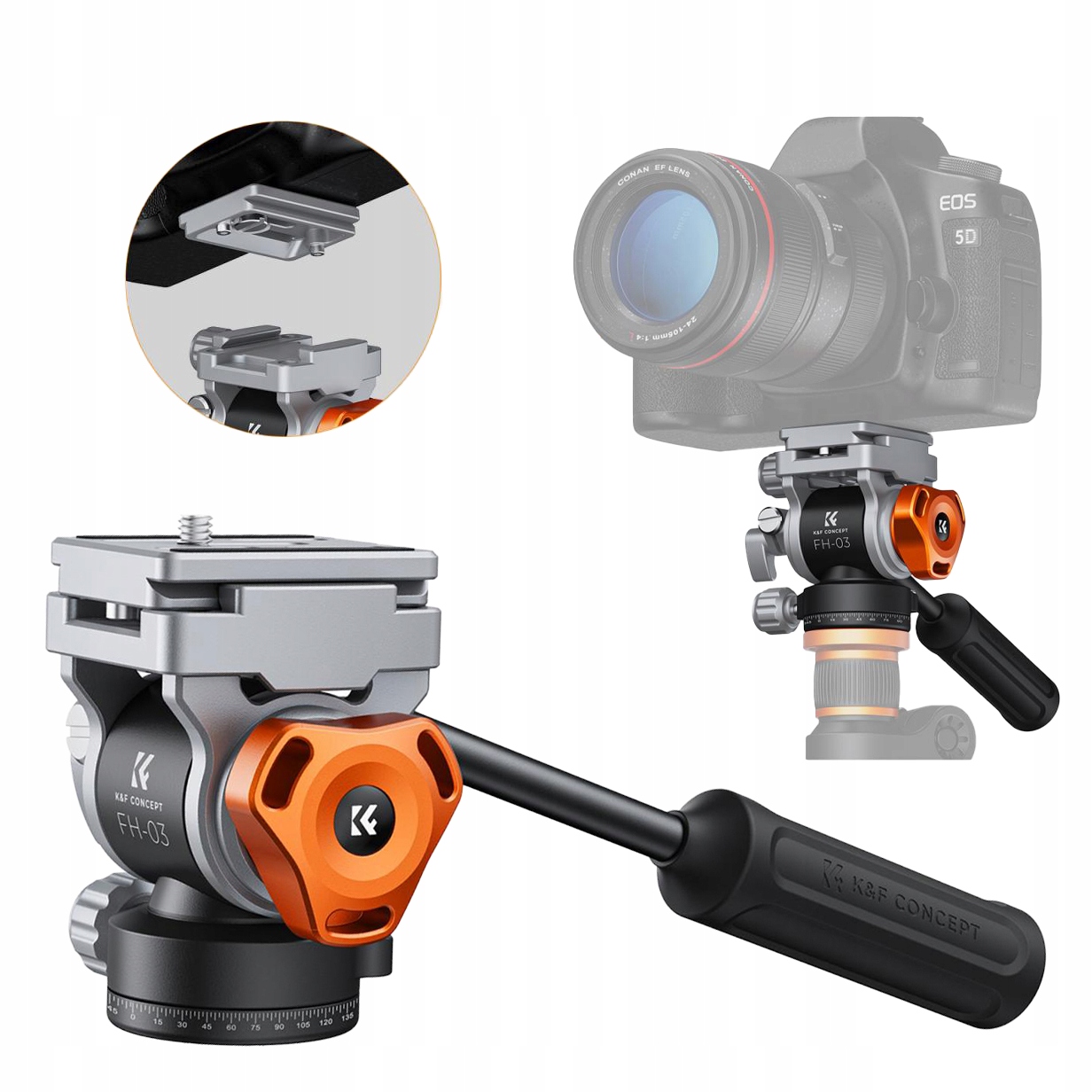 Głowica do statywu o udźwigu 5kg K&f Fluid Head 360° Arca Swiss 1/4" 3/8"