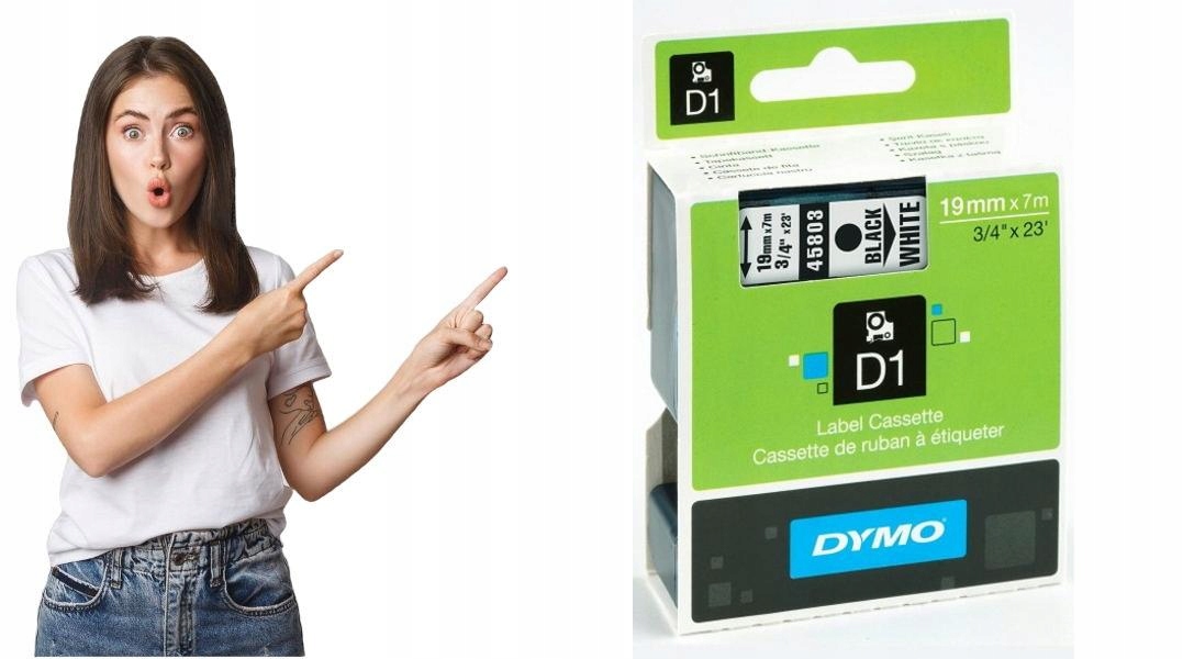 Taśma Dymo 19mm x 7m D1 biała (czarny druk)