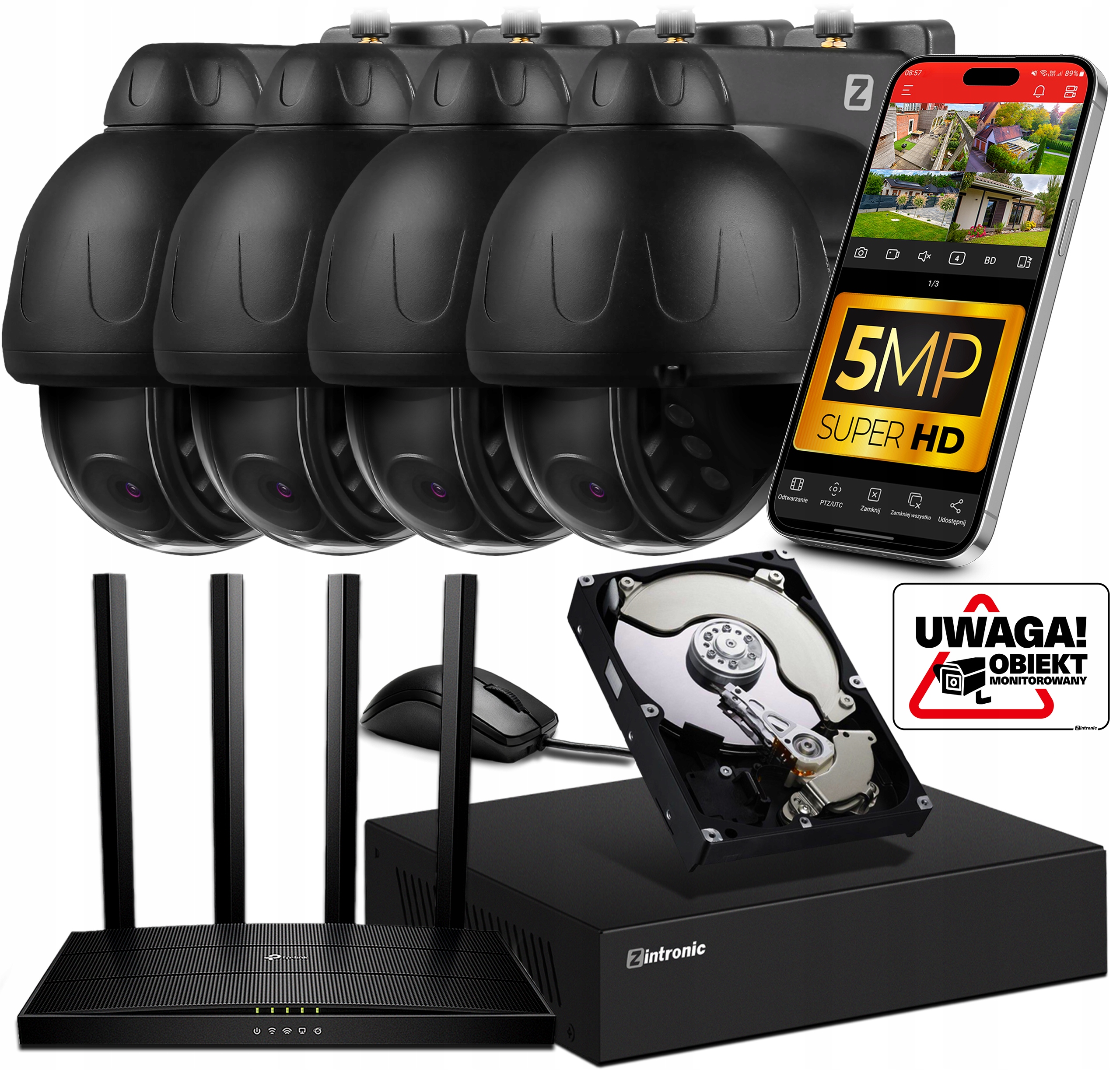 Zestaw Monitoringu WiFi 4 Kamery Obrotowe 5MP 5MPx Audio , Czarny