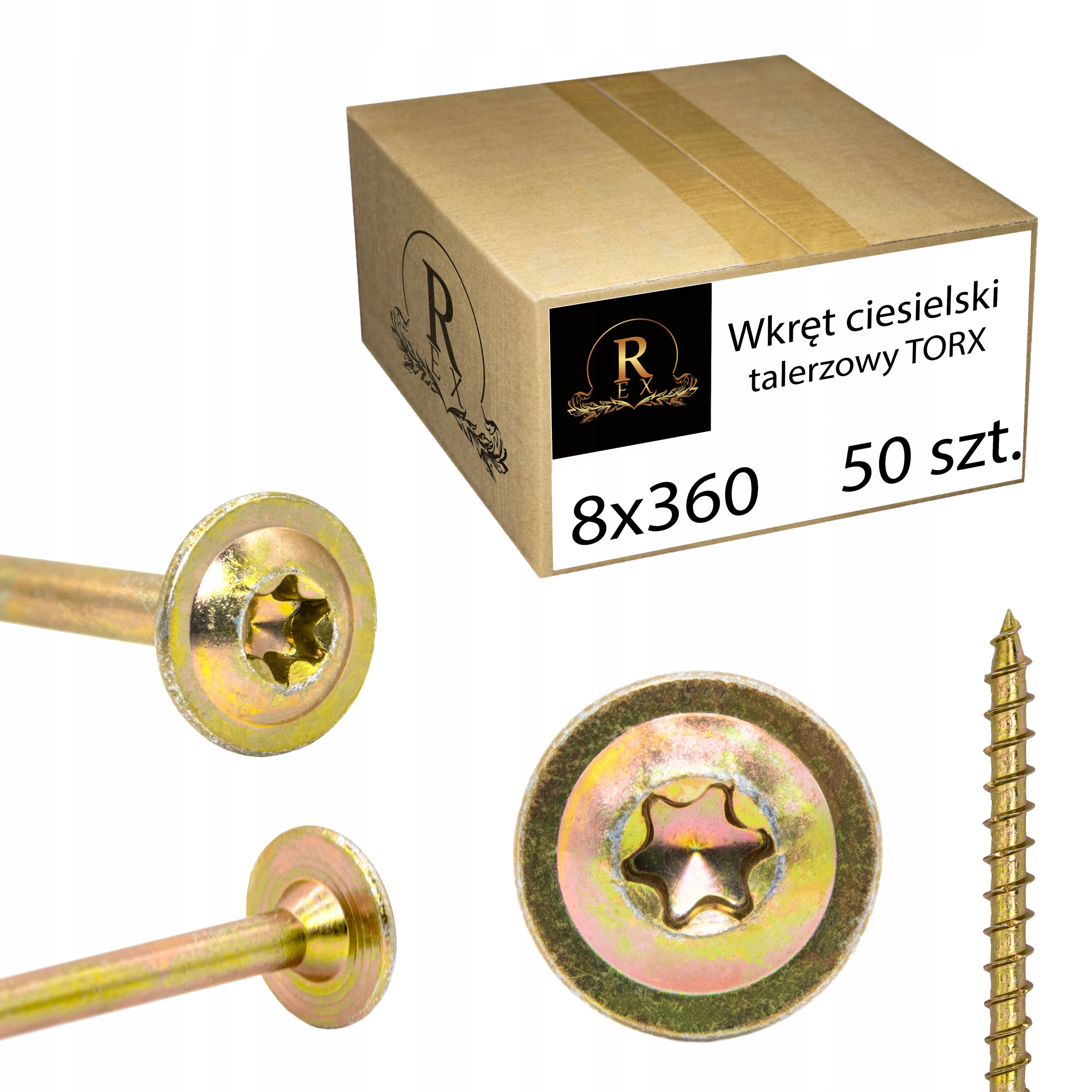 Wkręty Ciesielskie 8x360 Wkręt Torx Talerzowe 50SZT Bit