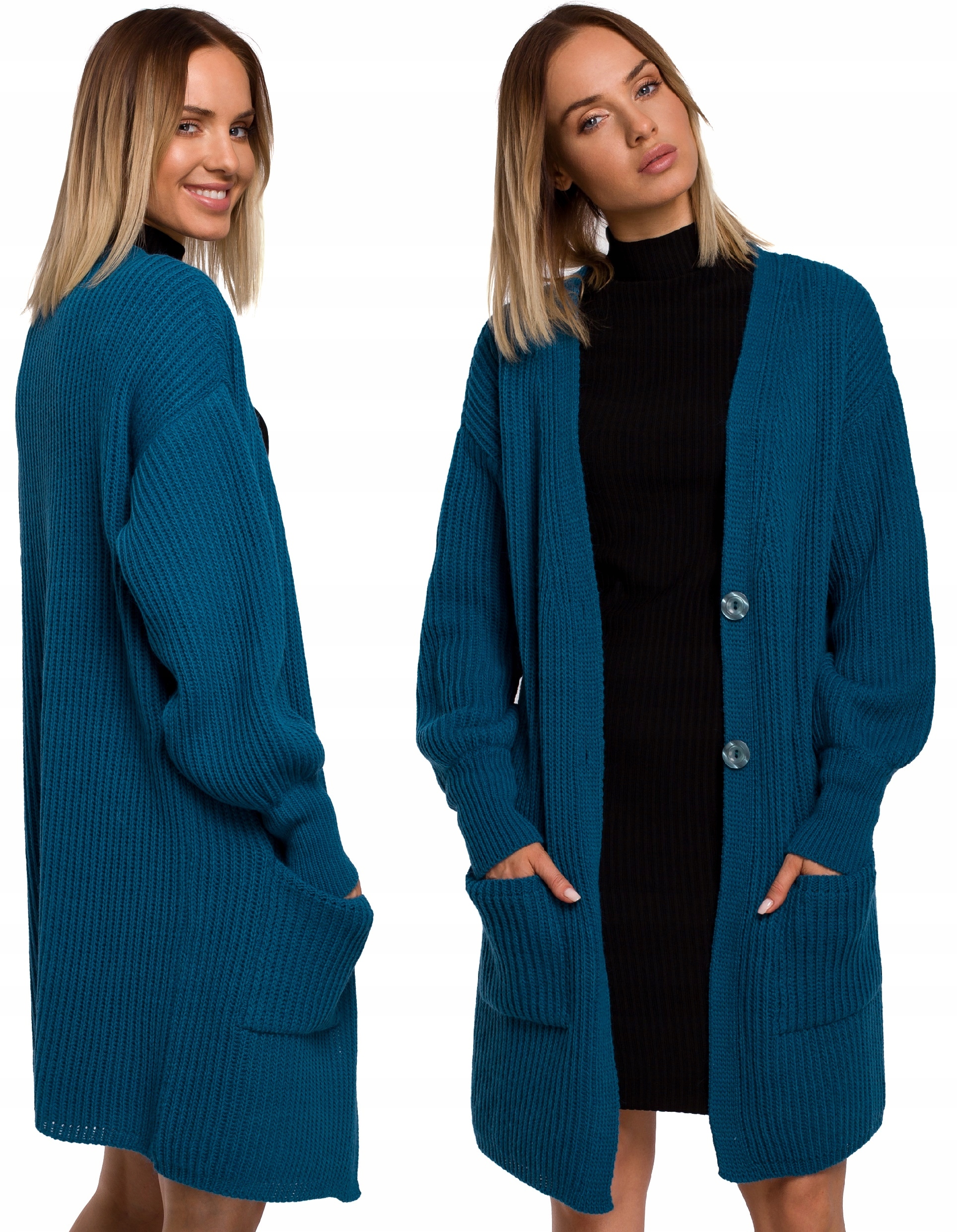

Sweter Damski Kardigan Z Kieszeniami I Guzikami