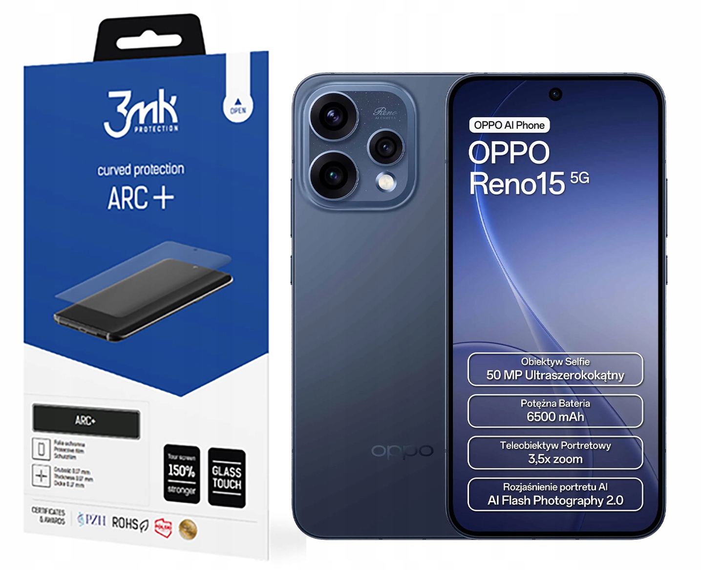 Ochranná fólia Arc+ 3MK pre Oppo Reno 15 Fólia Fullscreen