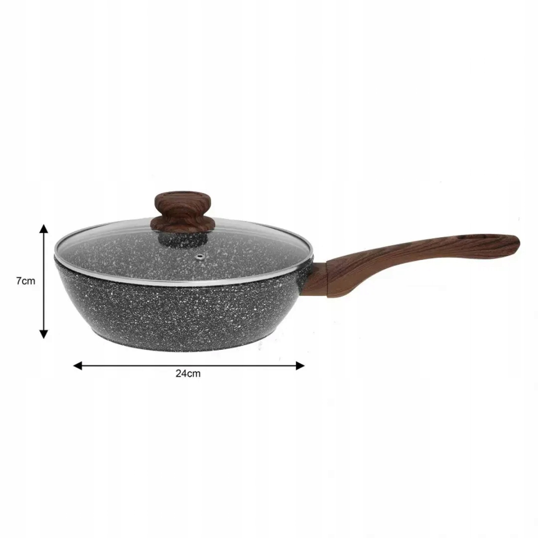 WOK GRANITOWY 24CM GRANIT WOOD KINGHOFF KH-1583 Kolor odcienie szarości
