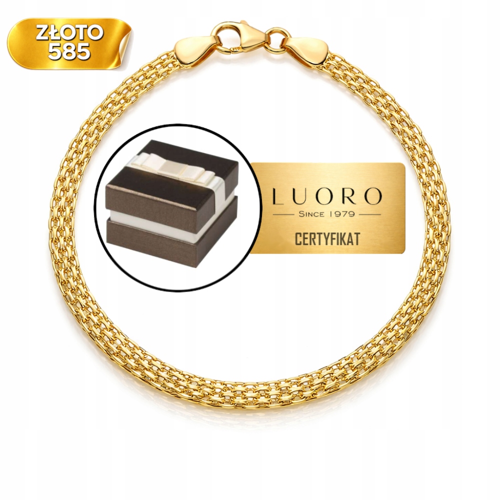 Zlatý Náramek 585 14K Bismarck 4 MM Elegantní 17 CM