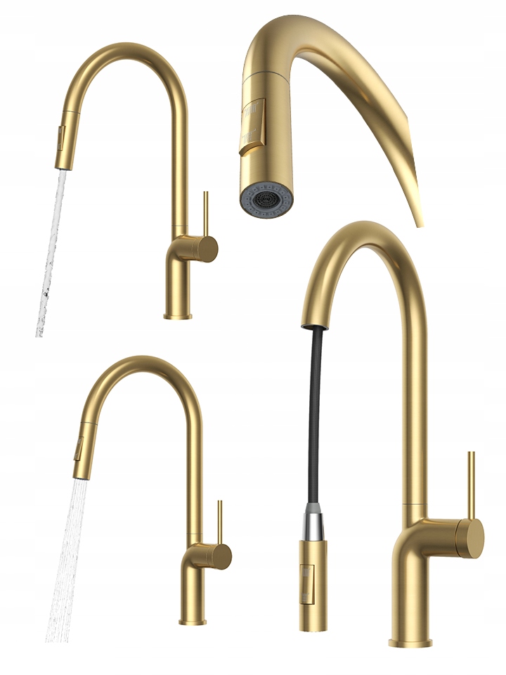 Kuchynská batéria Oxi Brush Gold s výsuvným výtokom, stojanový kohútik do umývadla