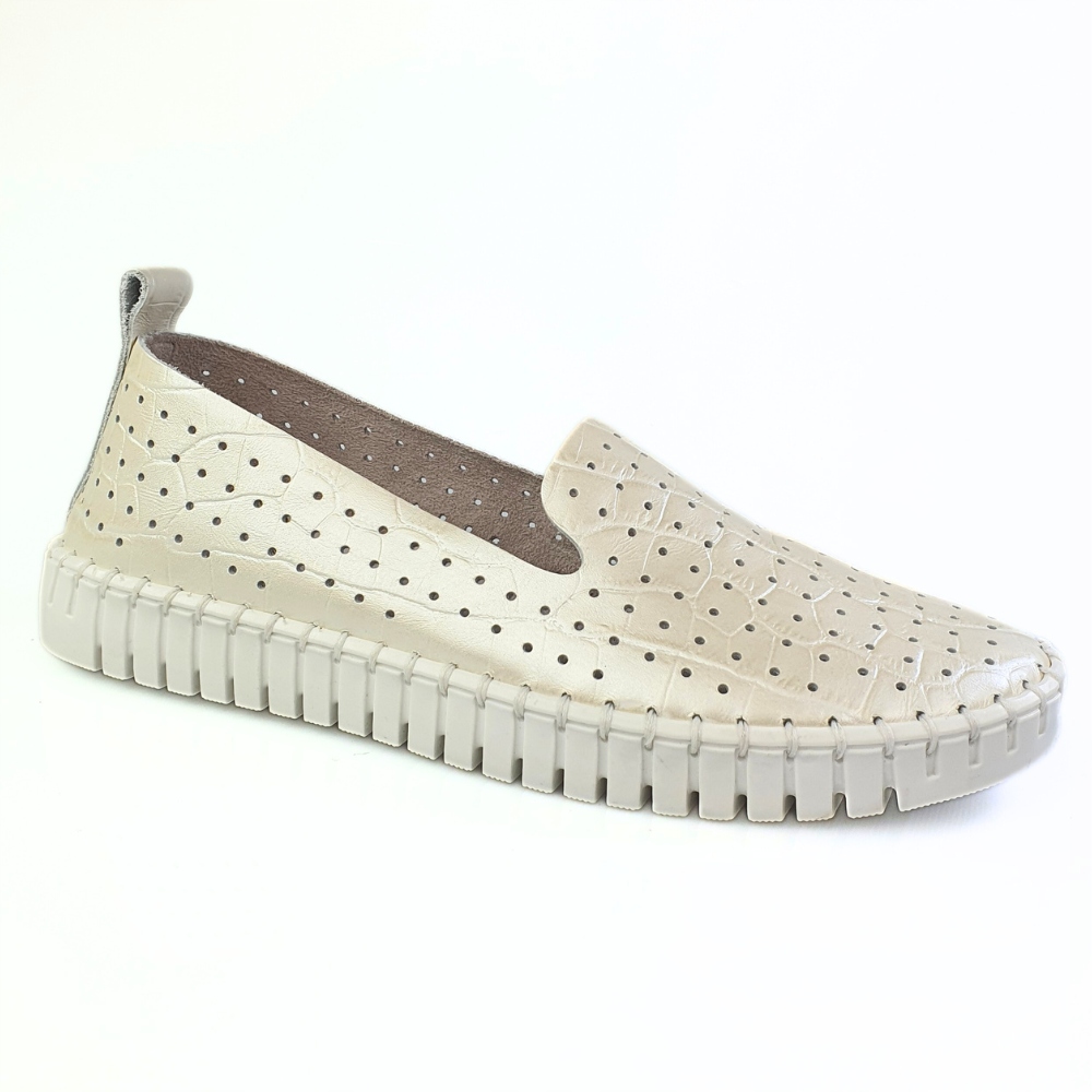 Nessi 18390 miękkie mokasyny slip on beż ze wzorem skóra rozmiar 38