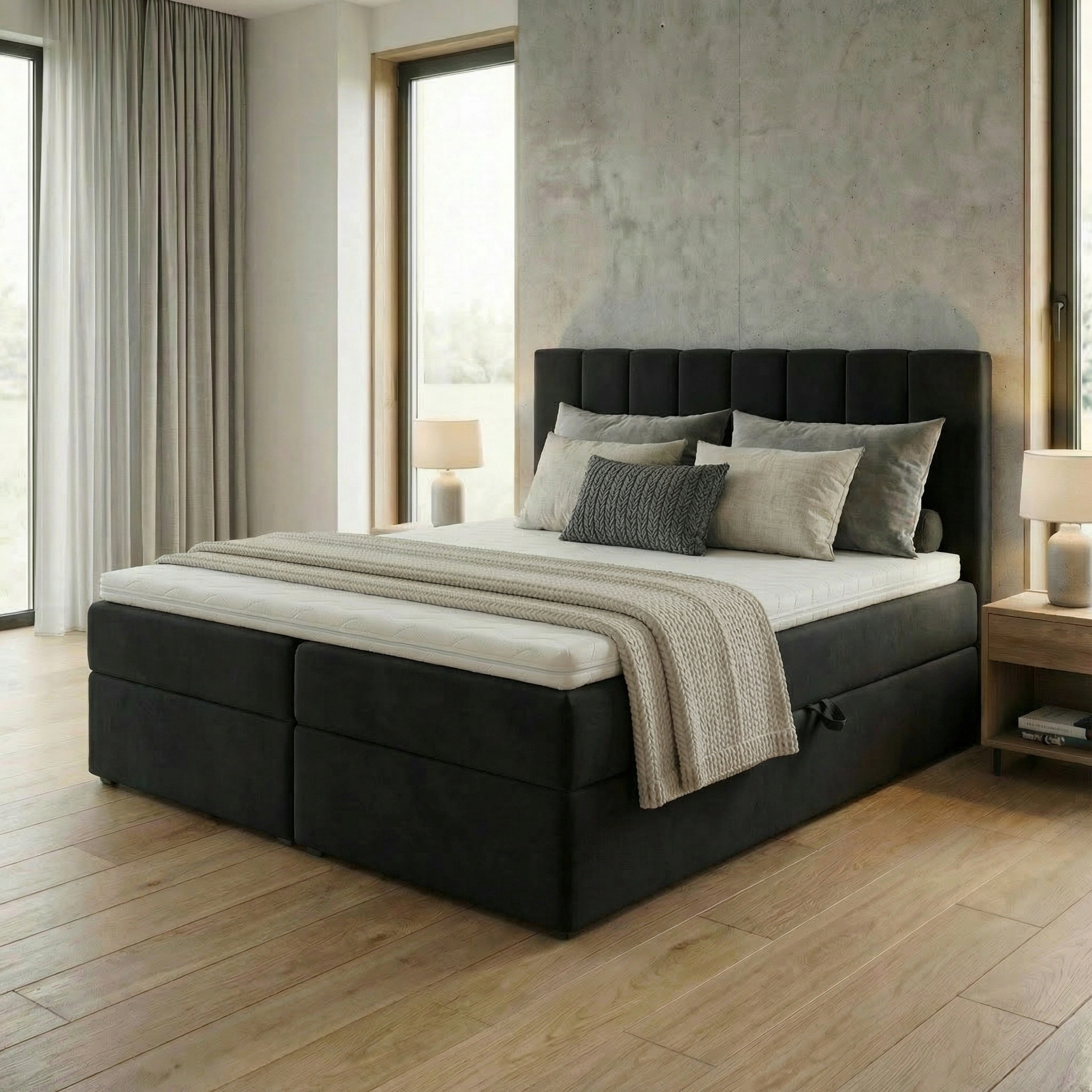 Kontinentální postel 140x200 Sonno Bello s matracemi, černá