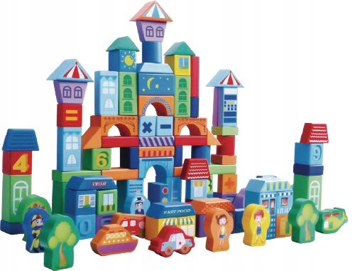 

Drewniane klocki edukacyjne miasto 100 szt. sorter
