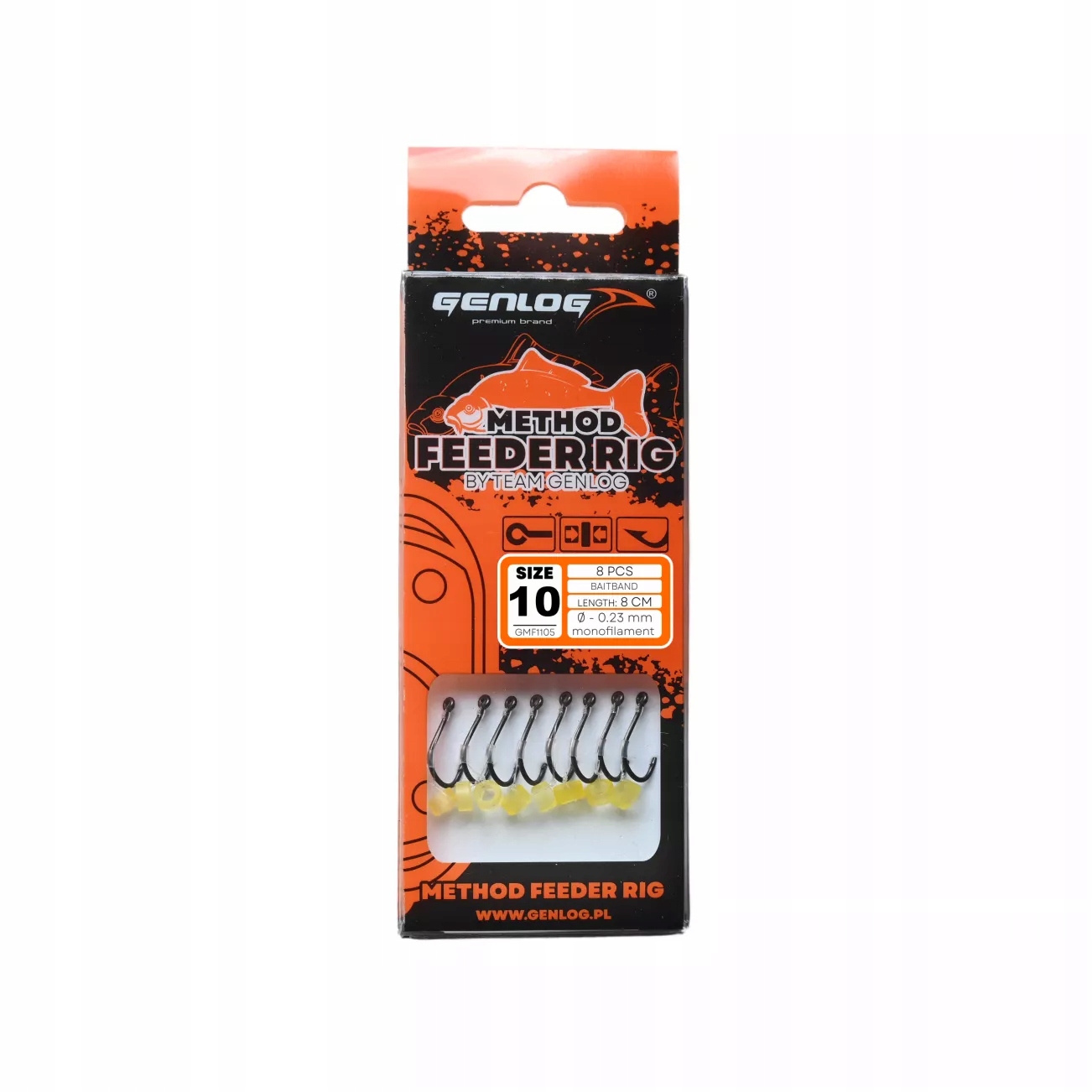 Przypony Genlog Method Feeder Rig z gumką hak Bkk nr 10 żyłka 0.23mm/8cm