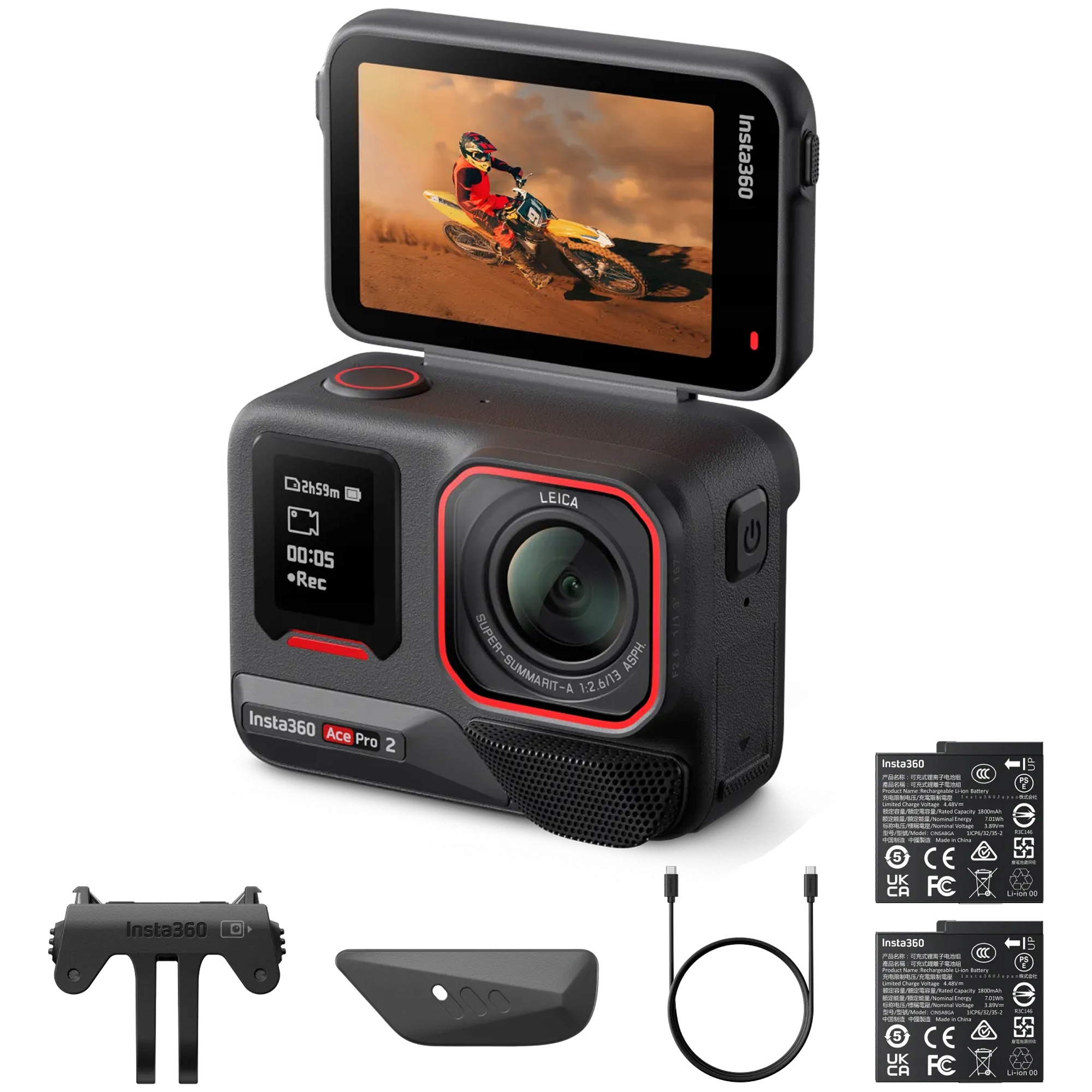 Športová kamera Insta360 Ace Pro 2 8K vodotesná, sada s dvojitou batériou