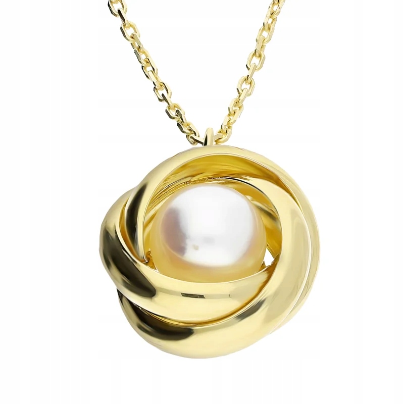 Zlatý náhrdelník s bílou perlou v masivním rámu ze zlata 585 řetízek