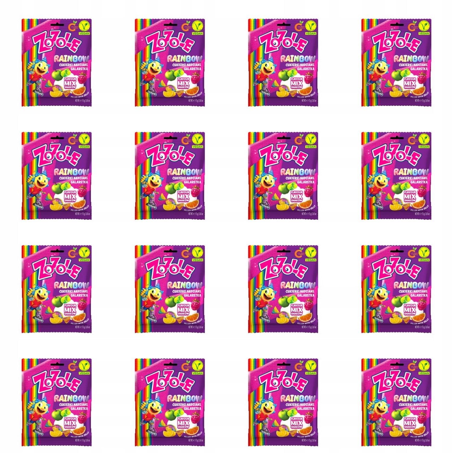 Levně 16x 75g Zozole Rainbow bonbóny želé bonbony Půlka Kartonu