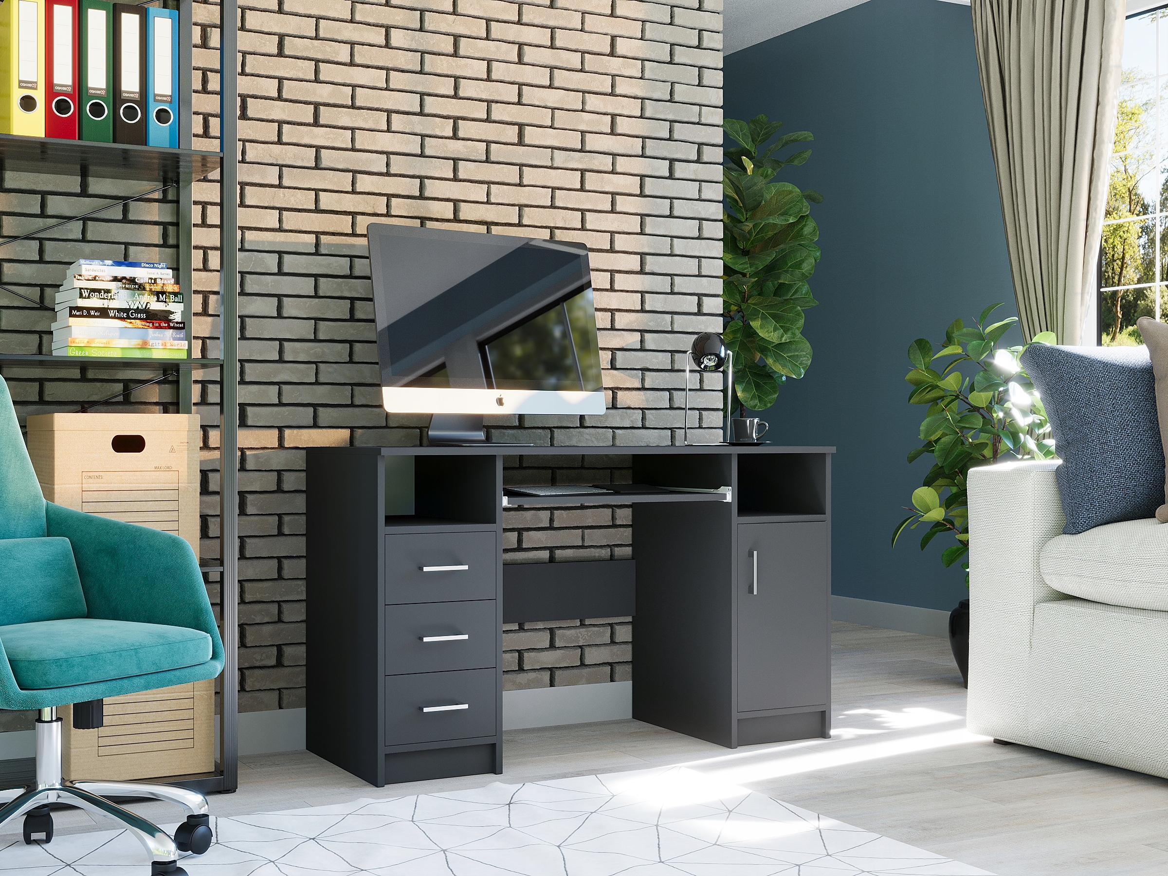 Biurko komputerowe stolik 124cm sonoma N-11 ANTRACYT